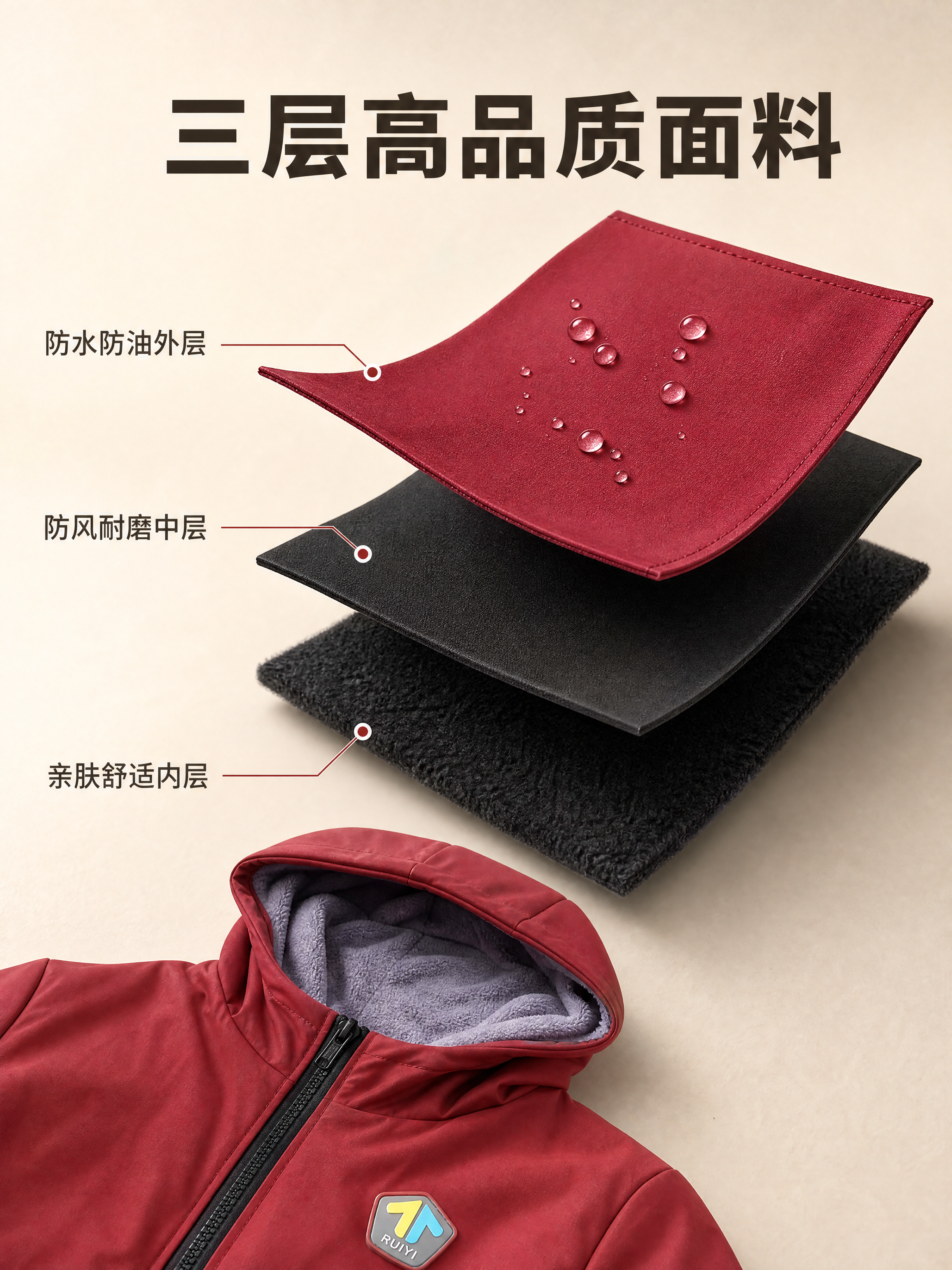 [商品] 使用【图2】酒红色加绒连帽罩衣；商品处理：保留连帽、… - 图片创意预览