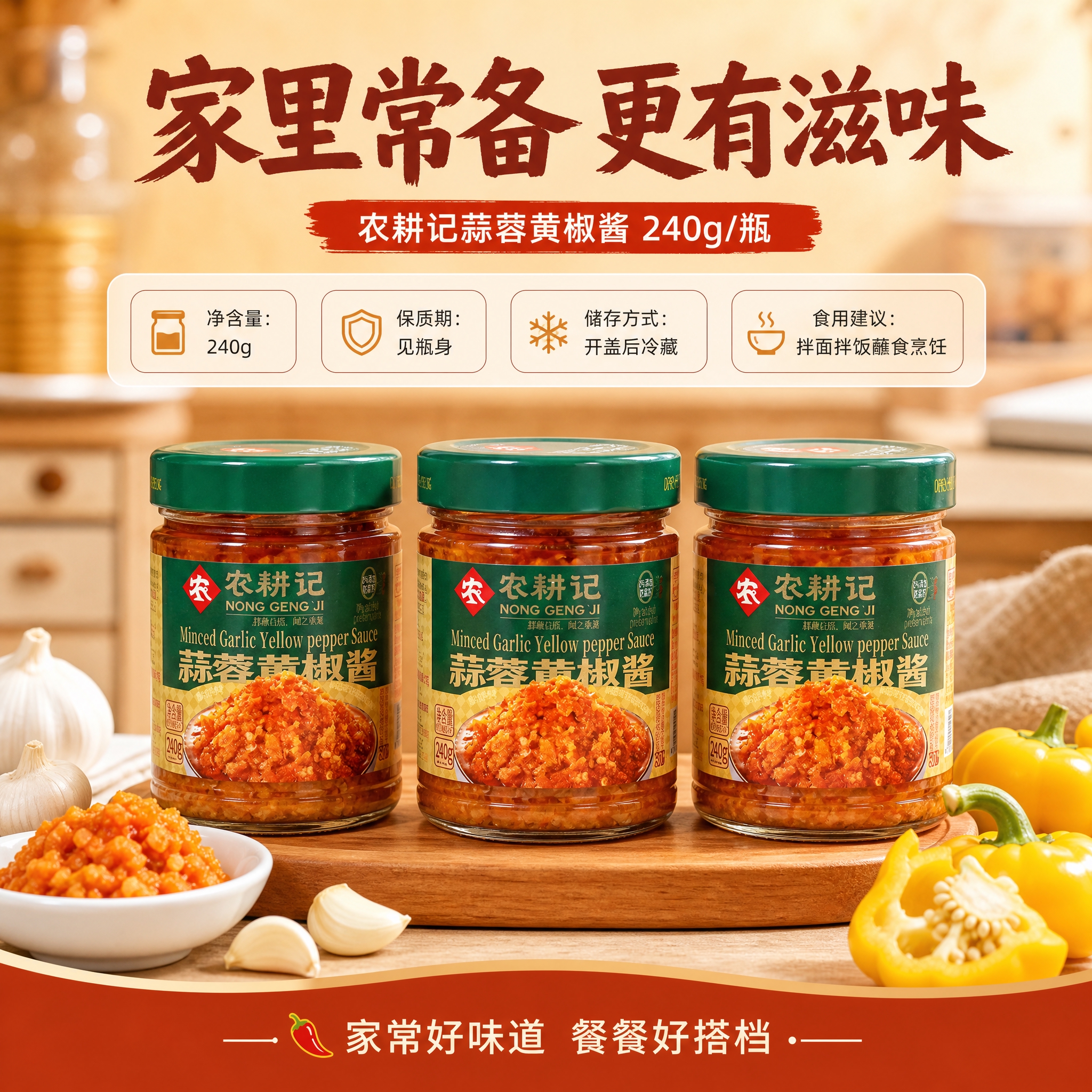 [商品] 使用【图1】农耕记蒜蓉黄椒酱玻璃瓶装；保留瓶身结构、… - 图片创意预览