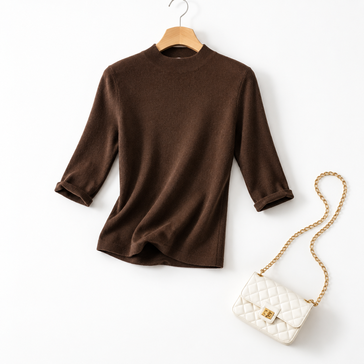 [主图-5] 俯拍服装白底静物展示，多色陈列搭配配饰。 [统一… - 图片创意预览
