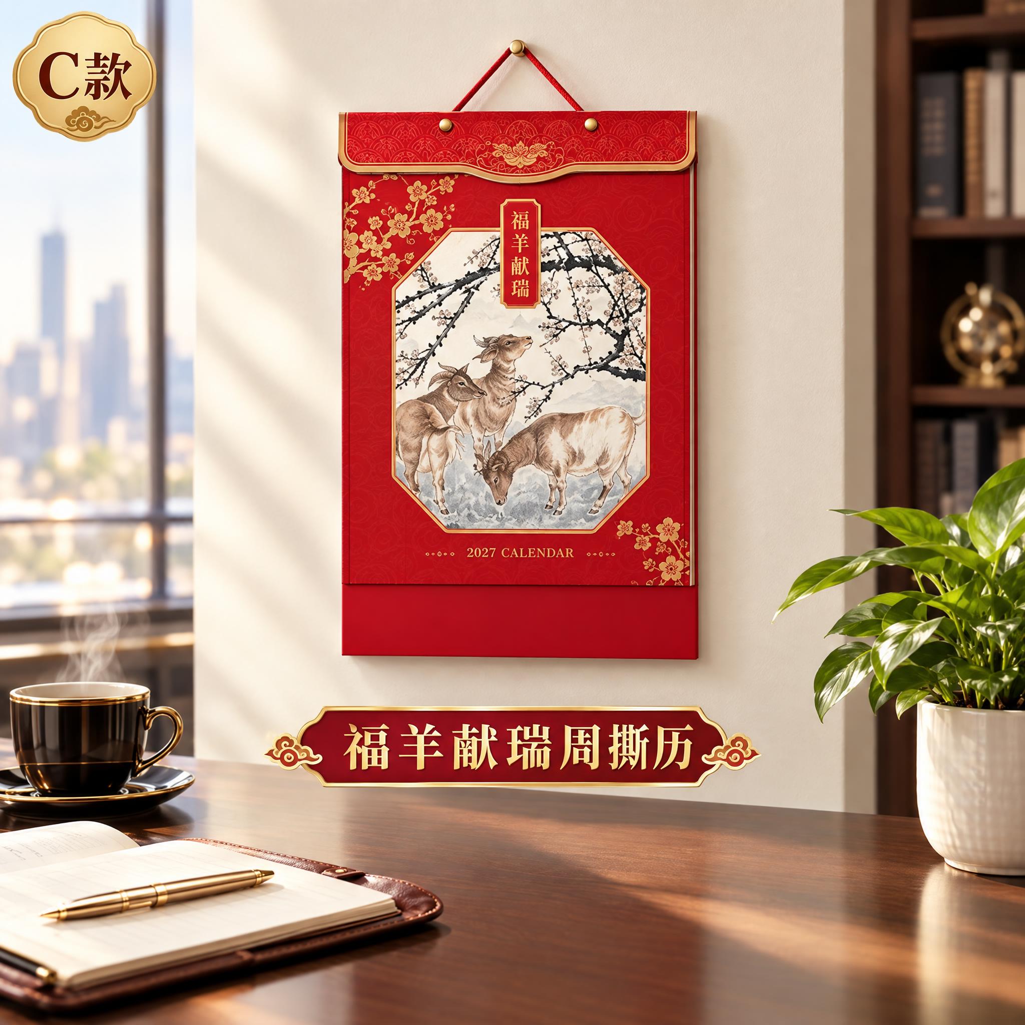 C款福羊献瑞五十四张择吉通胜周撕历挂历，产品规格295×680… - 图片创意预览