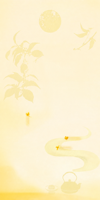 参考原图的浅暖黄桂花茶文化风格，去除中间的矩形黄色桂花区域，保留原图的其他装饰元素、色调和留白，将去除区域和整体背景自然融合预览效果