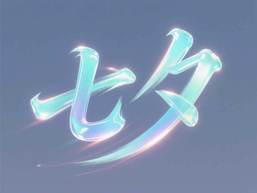 写意字体“七夕”，琉璃色渐变，字体边缘有速度光感，高级浪漫，飘逸灵动，纯色背景预览效果