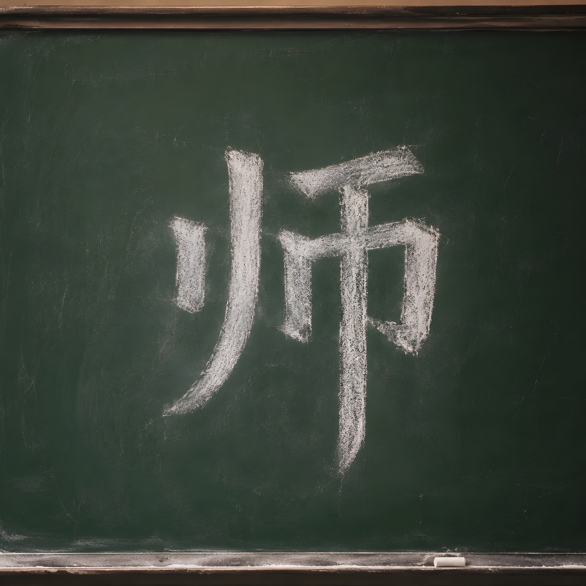 一块深绿色的老式黑板，黑板上用白色粉笔手写一个大大的"师"字，… - 图片创意预览