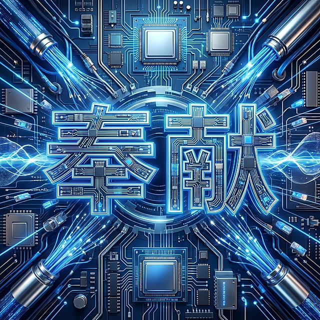 一张具有芯片科技感的抽象海报，画面中心突出文字“奉献”，整体采用深蓝色和银色的科技色调，融入电路板、芯片纹路和数据流元素，未来感十足