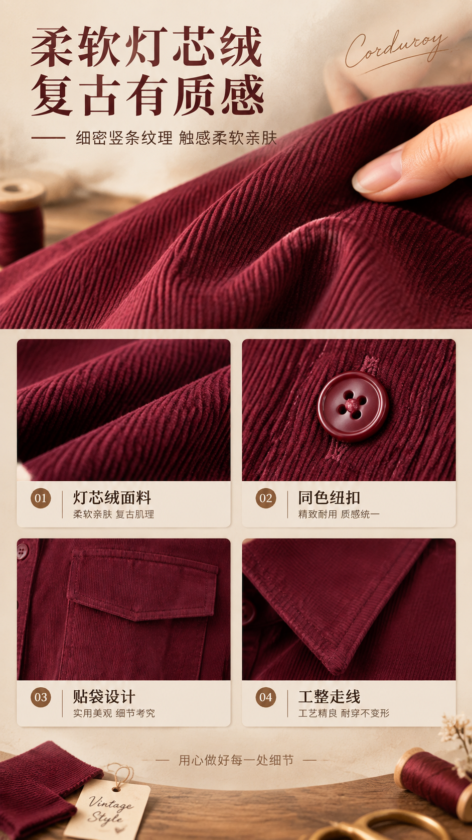 [商品] 使用【图4】酒红灯芯绒衬衫外套；商品处理：保留翻领、… - 图片创意预览