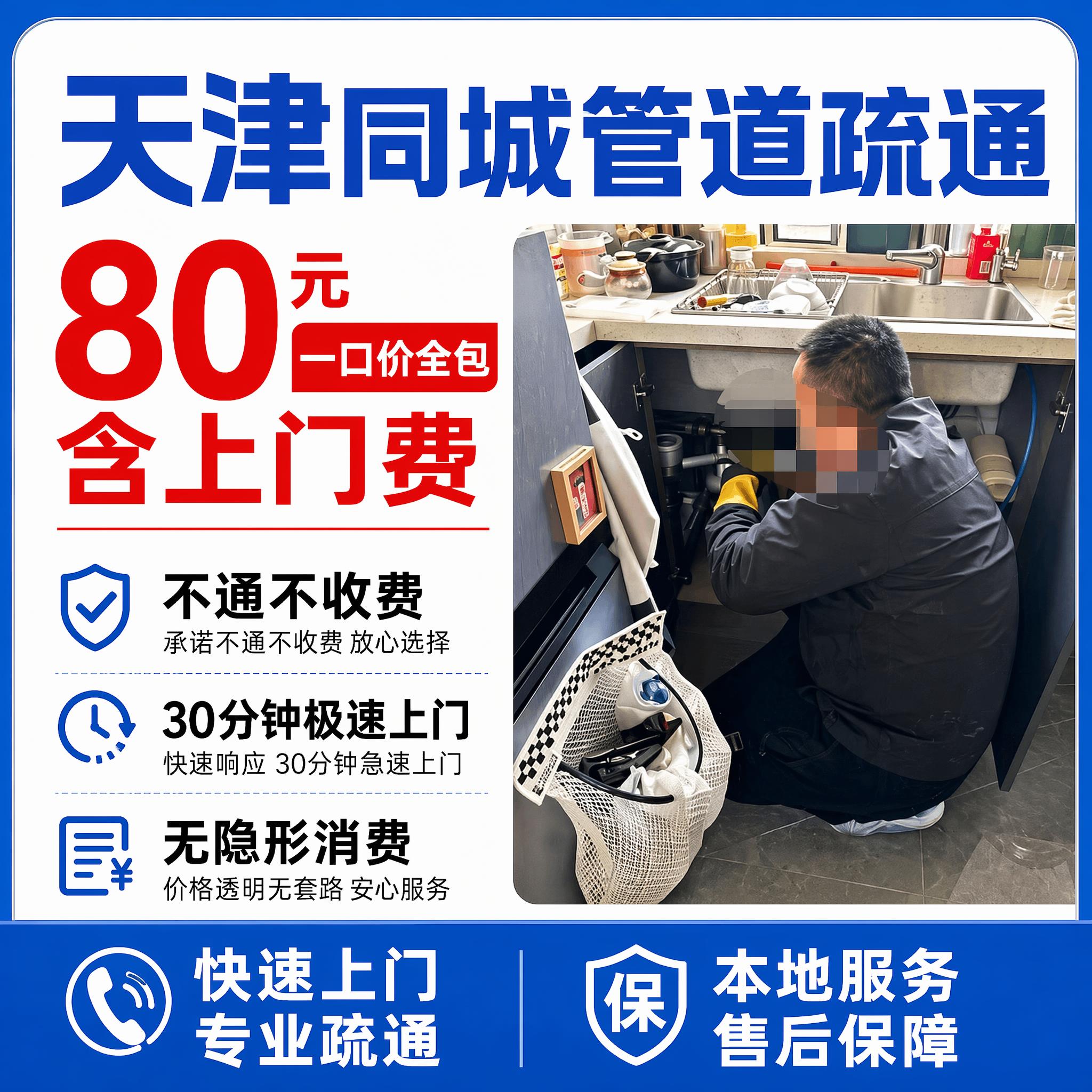 「图片1」，生成一套主图（4张），商品🔥 天津同城疏通专属福利… - 图片创意预览