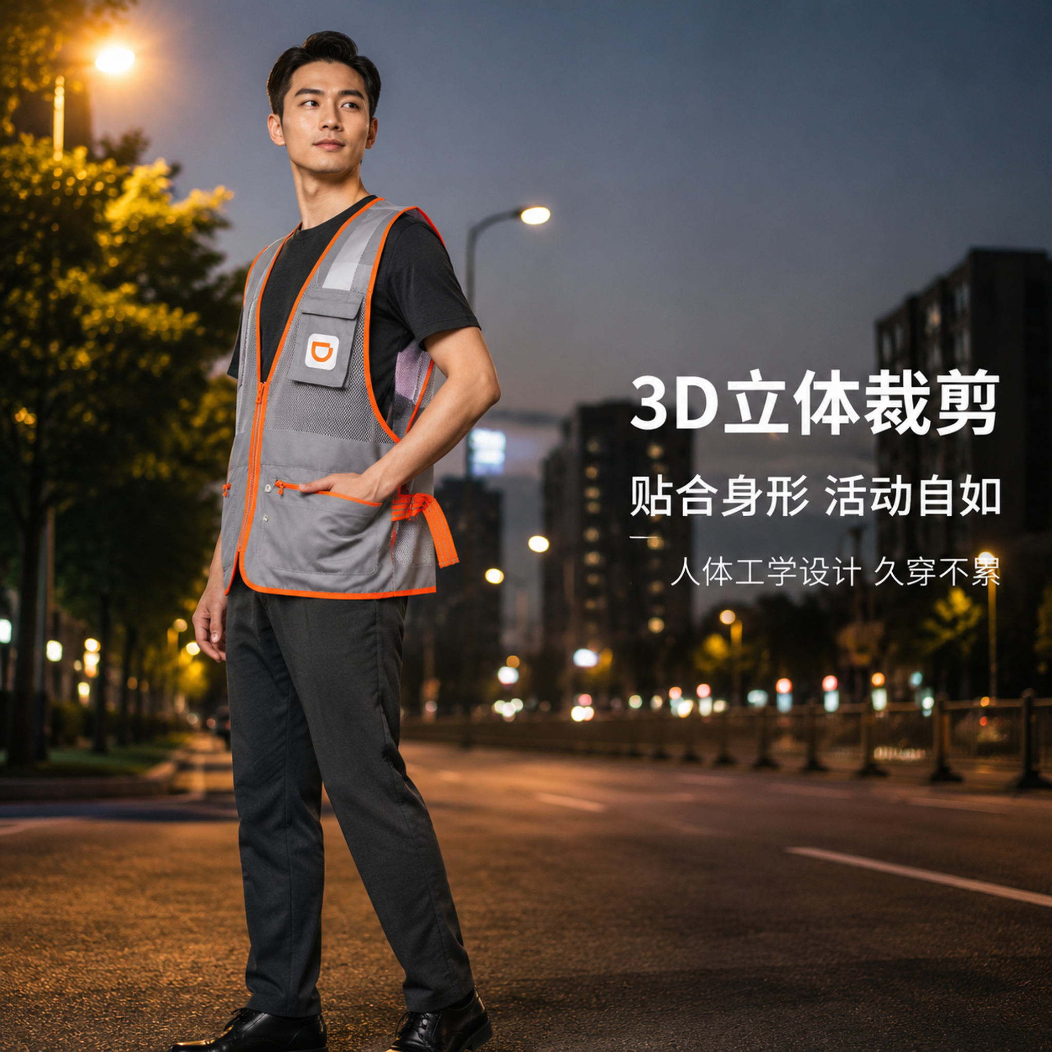 [主图-3] 滴滴代驾马甲侧面展示，模特侧身穿搭效果图。 [氛… - 图片创意预览