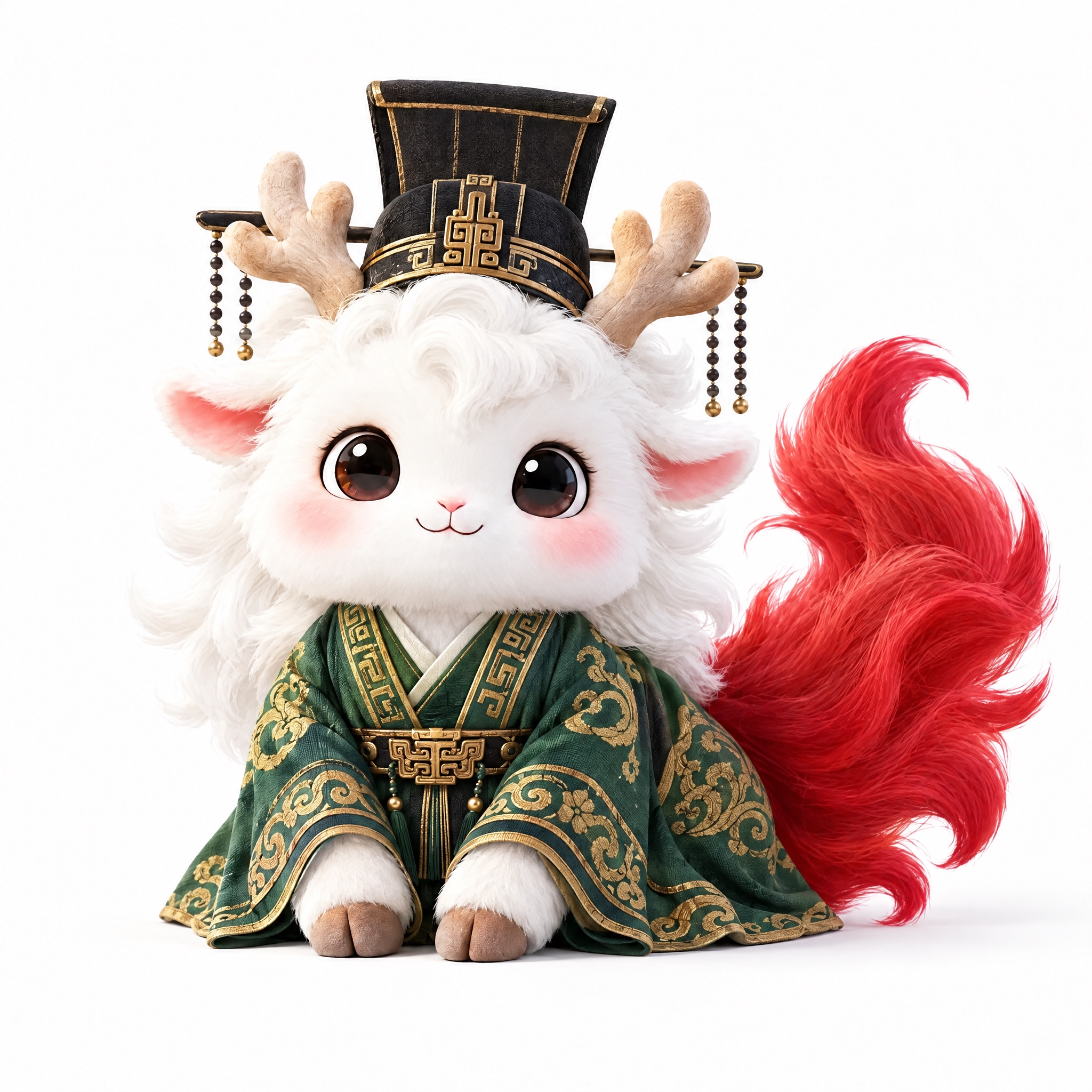 基于参考图中的白色小鹿神兽，保持神兽原本的四足动物形态和所有特… - 图片创意预览