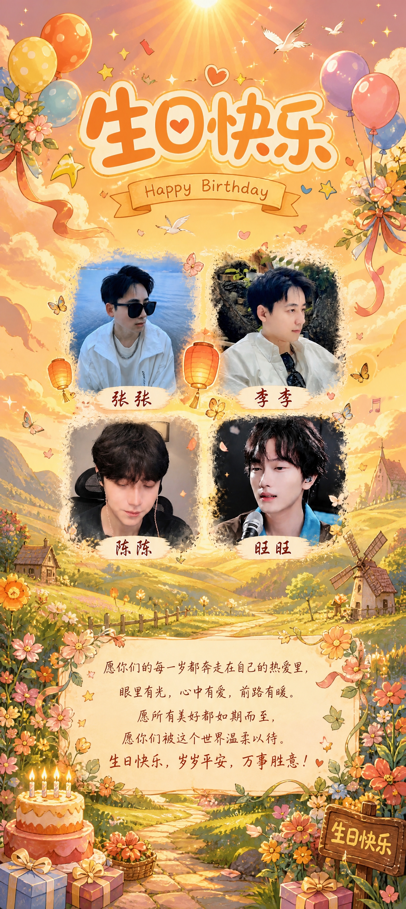 将这张生日海报改为更长的竖版比例，整体画面更加修长，上下空间更… - 图片创意预览