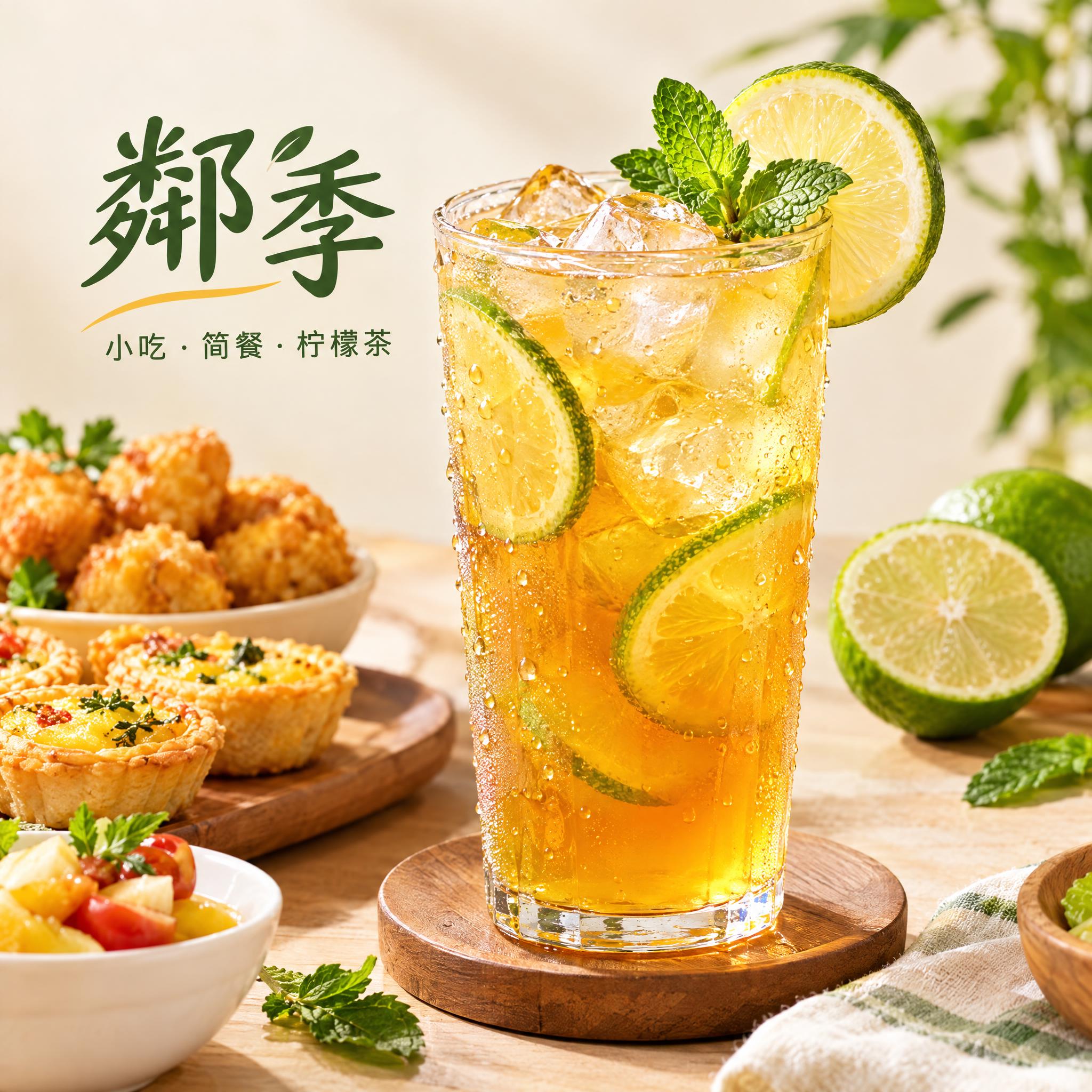 鄰季·小吃·简餐·柠檬茶 店铺头像设计，方形构图，无圆形边框。… - 图片创意预览