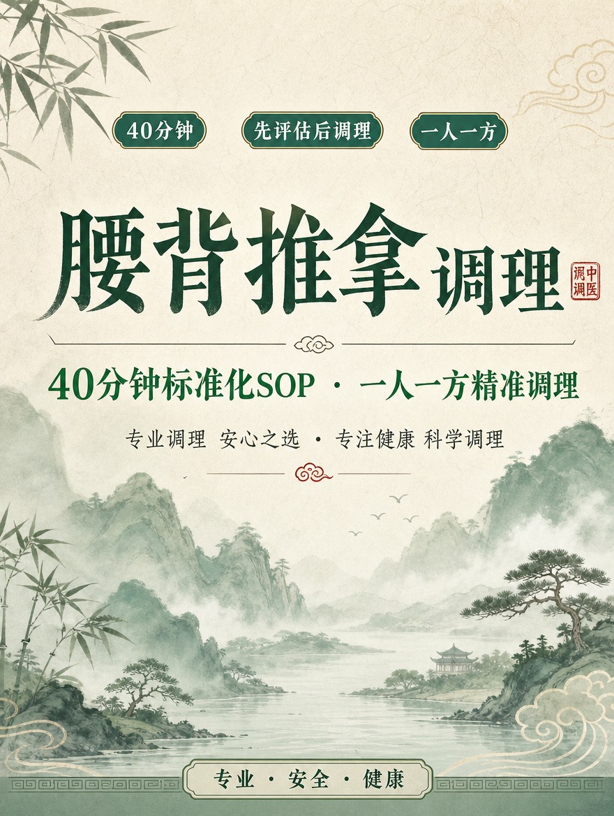[商品] 非实物服务类：腰背推拿调理服务，中医馆中式古风调性，… - 图片创意预览