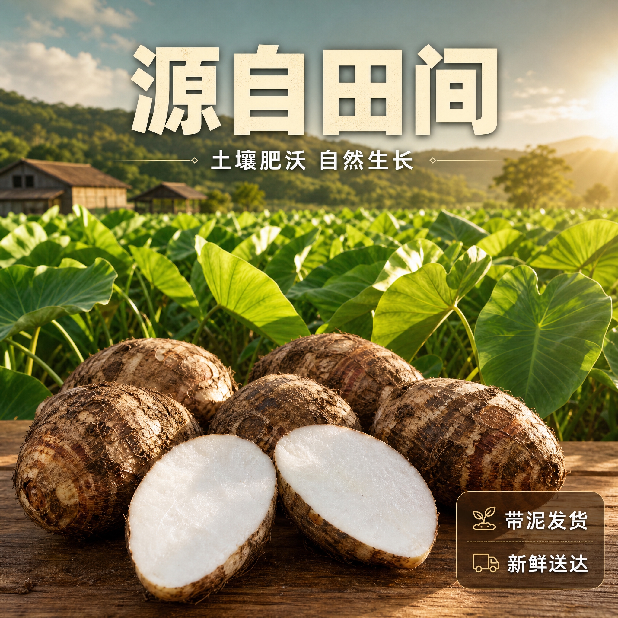 [主图-2] 芋头 田园生长环境与品质信任展示。 [统一基调]… - 图片创意预览