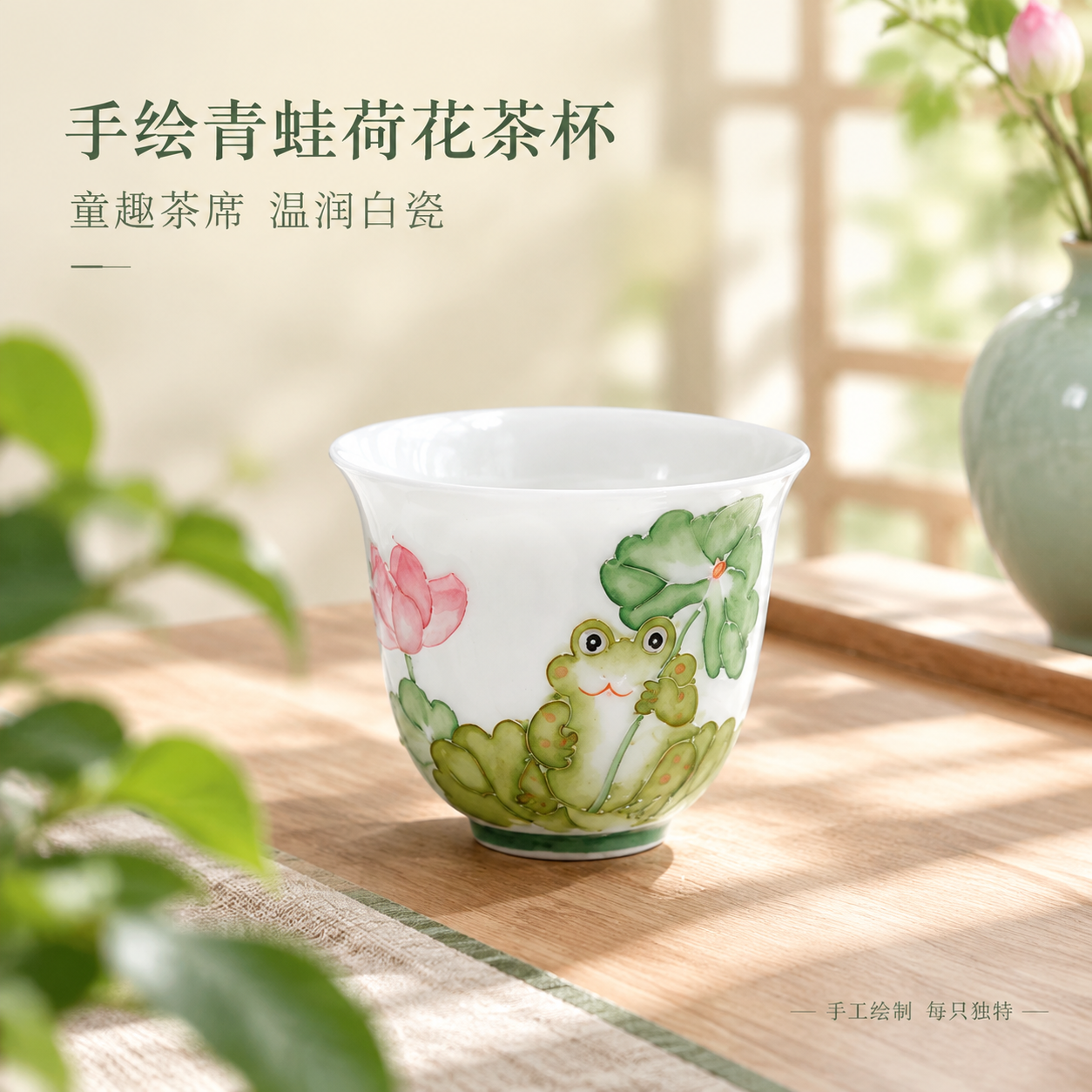 [主图-1] 手绘青蛙荷花小茶杯 产品首图 建立雅致茶器第一印… - 图片创意预览