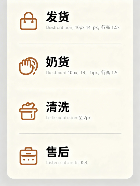 电商售后提示图，比例3:4，浅灰+米白为主色调，奶黑+暖棕为辅助色。三项提示纵向排列，每项为图标+文字左对齐，图标与文字间距10px，文字字号14px，行高1.5，简约浅灰分隔线分隔每项。图标分别为发预览效果