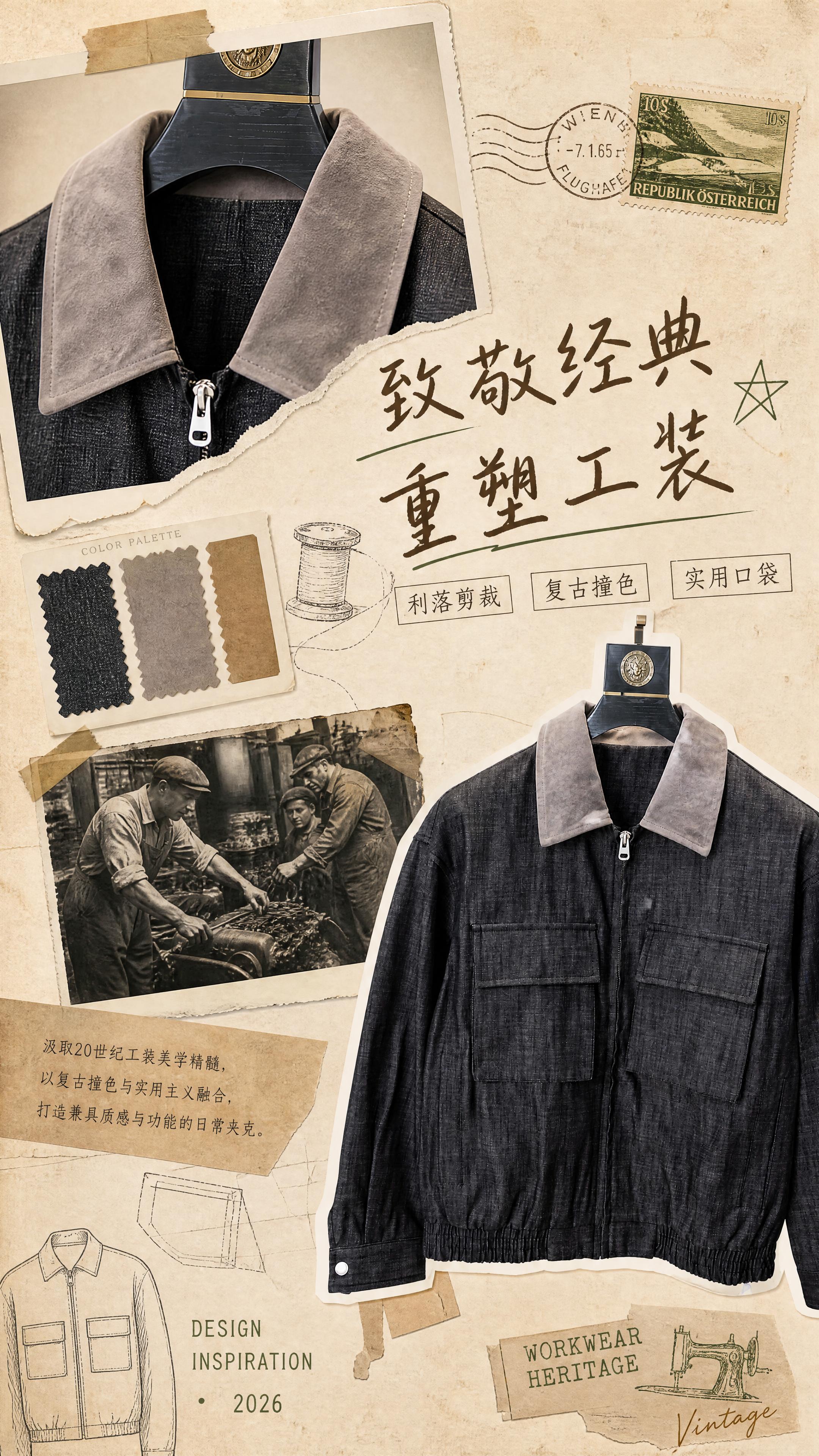 [第2张] 设计理念页-复古工装风灵感解析。本张使用【图1】作… - 图片创意预览