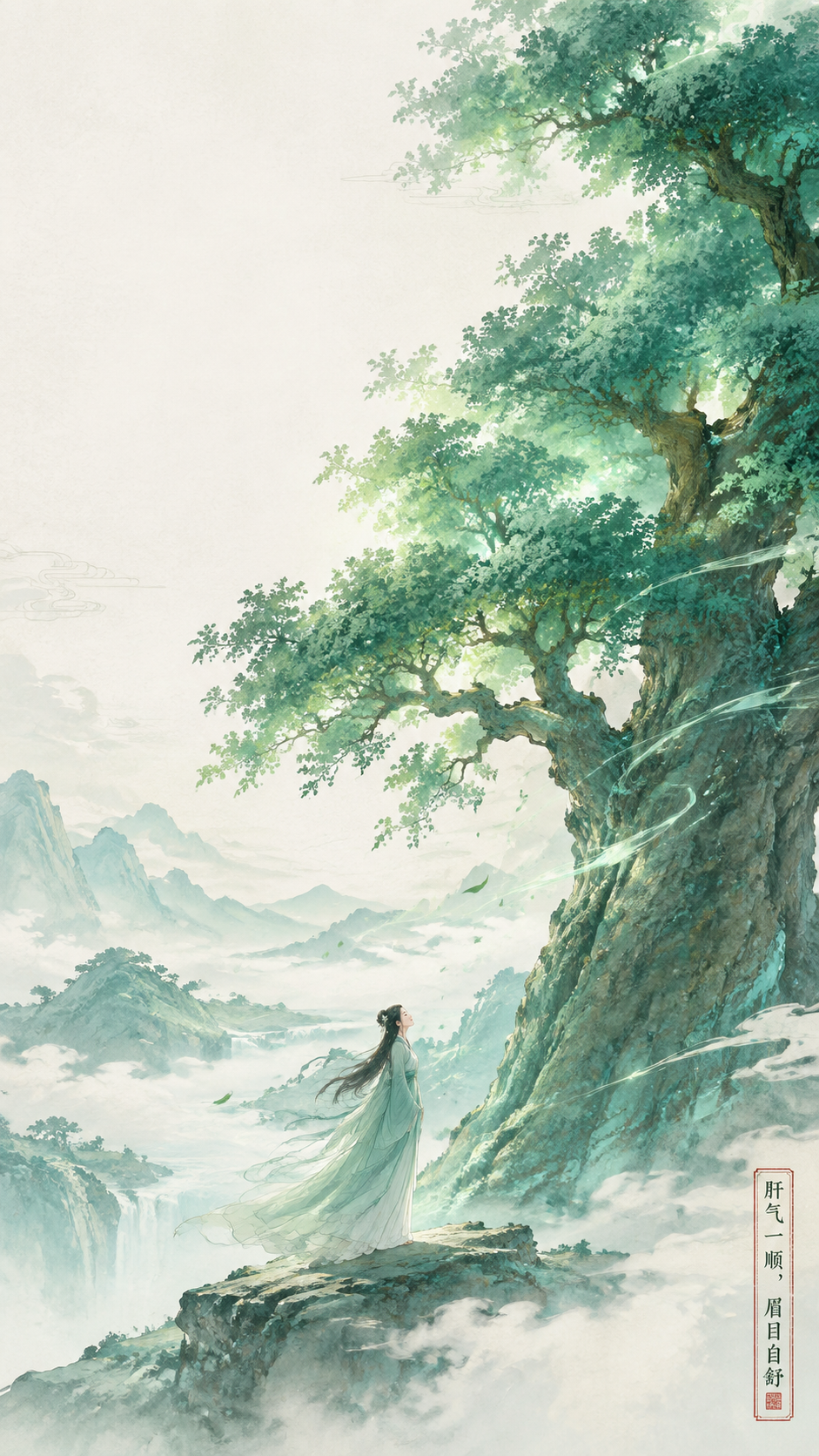 国风新中式工笔画风格，神话般雄奇场景，极简设计。画面中央，一棵… - 图片创意预览