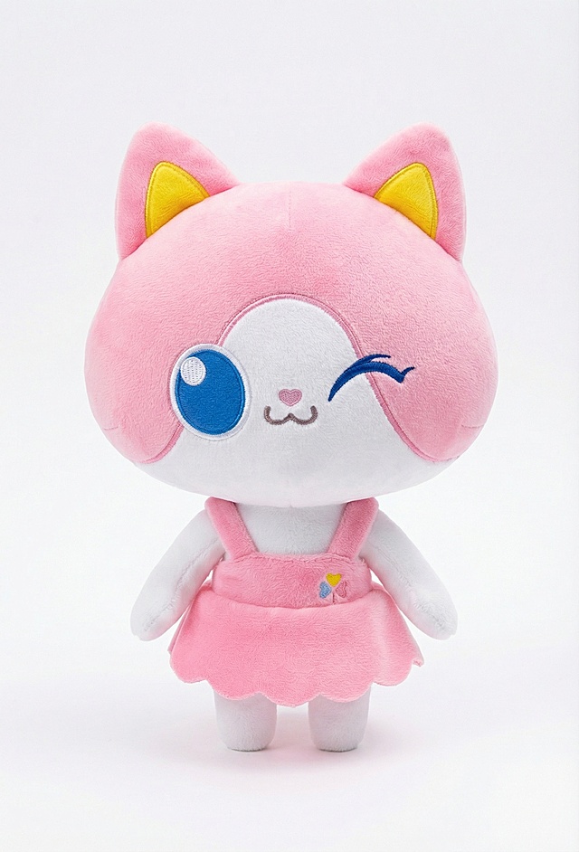 「图片1」「图片1」「图片1」「图片1」「图片1」「图片1」让玩偶的颜色变成鲜亮的，毛绒变平顺，整体变新，商业拍摄氛围，纯色背景