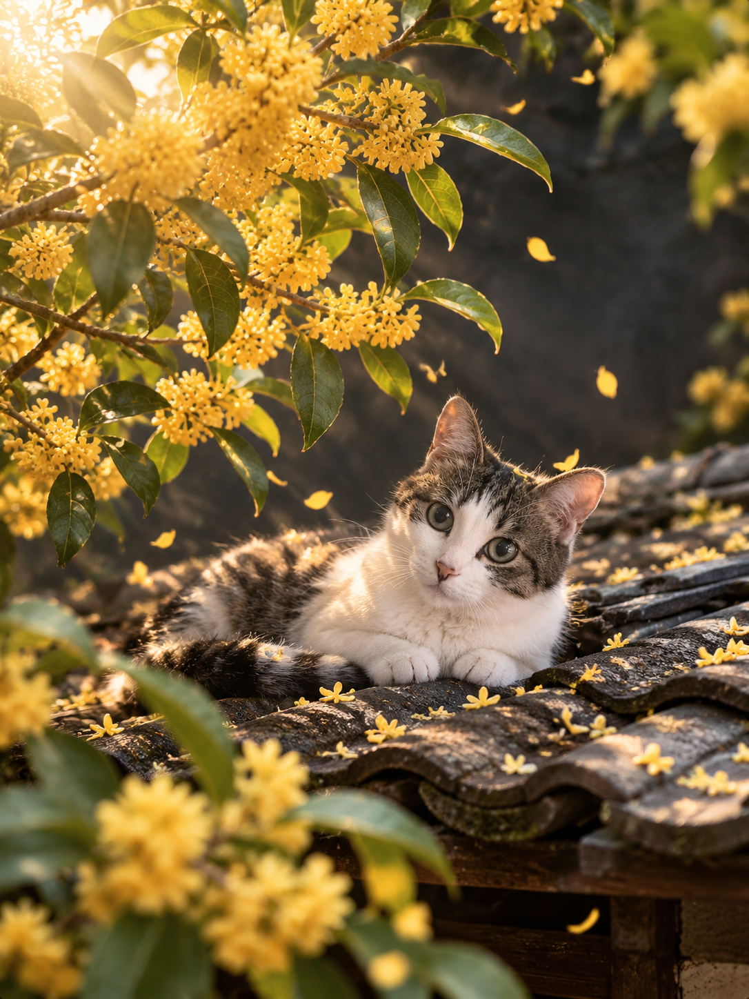 参考图一的构图和场景：一只灰白相间的小猫（以图二中的猫为主体，… - 图片创意预览