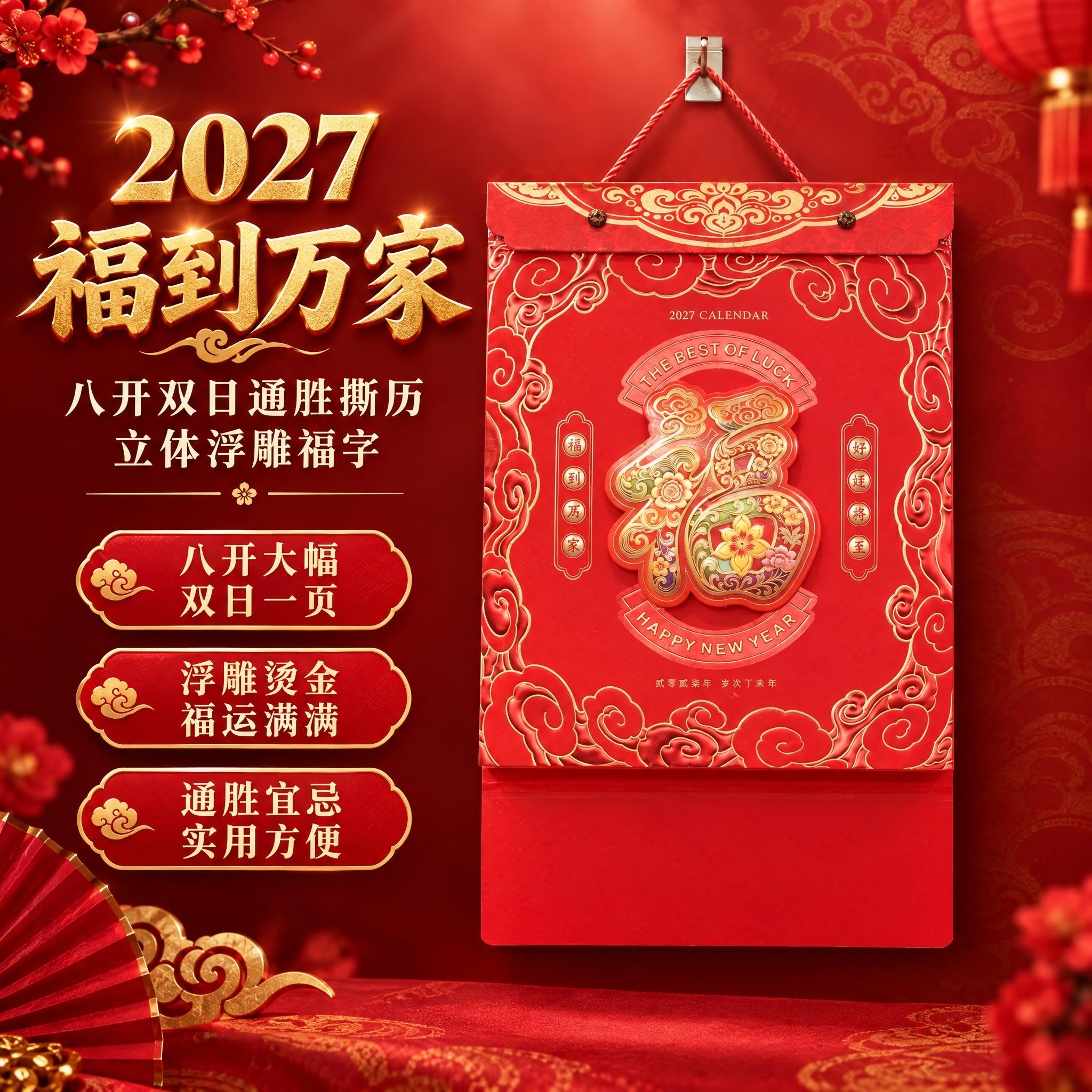 [主图-1] 首图点击率，展示2027福字八开双日通胜撕历挂历… - 图片创意预览