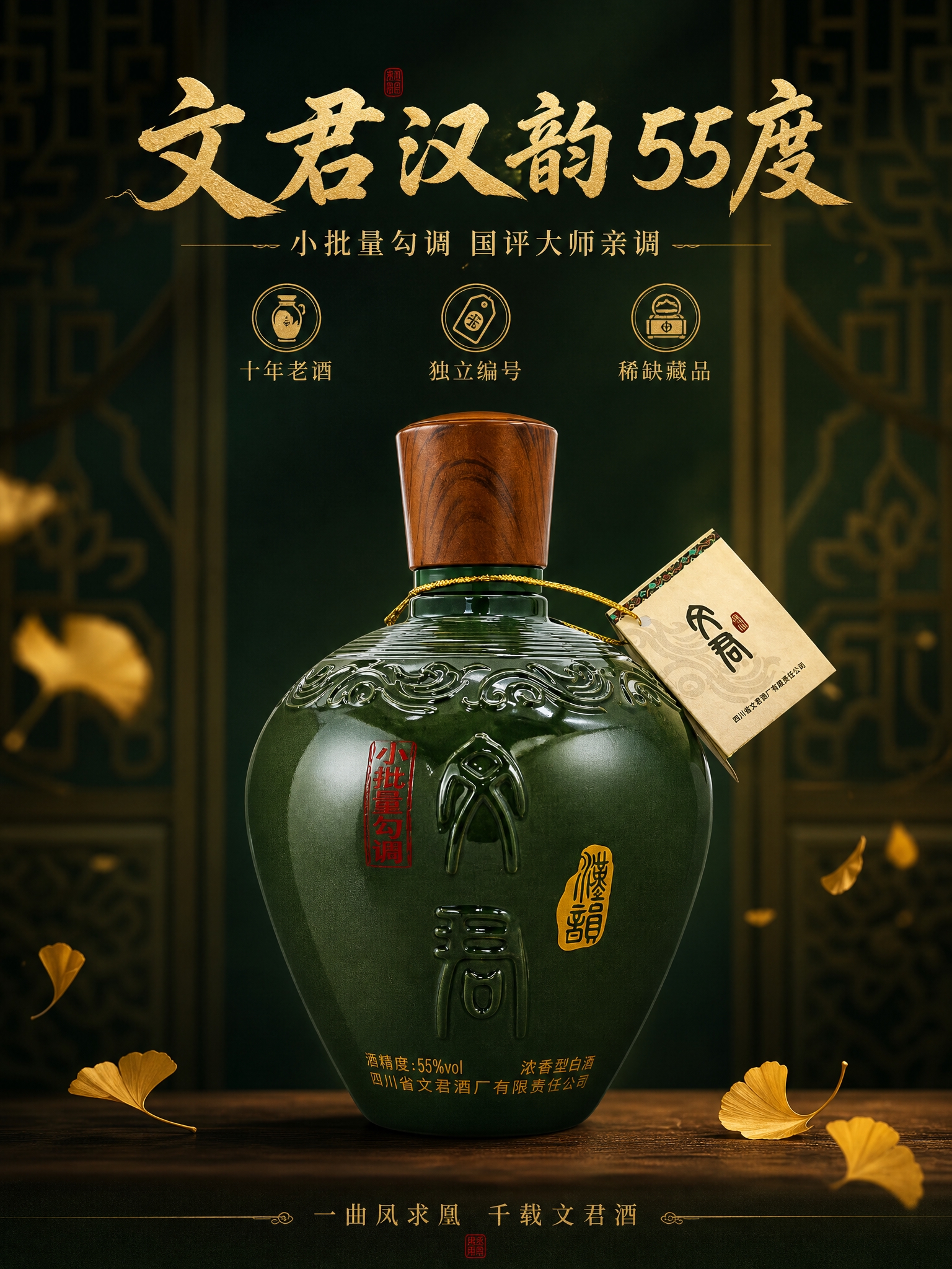[商品] 使用【图1】文君汉韵55度墨绿色陶坛白酒；保留陶坛瓶… - 图片创意预览