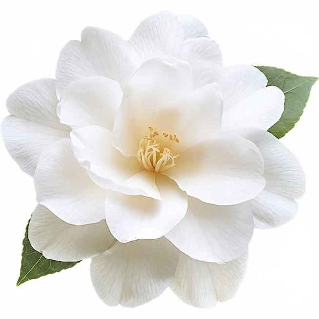 移除图片上所有的花瓣logo水印，保留原图中白色山茶花和绿叶的内容，保持画面完整和风格一致预览效果