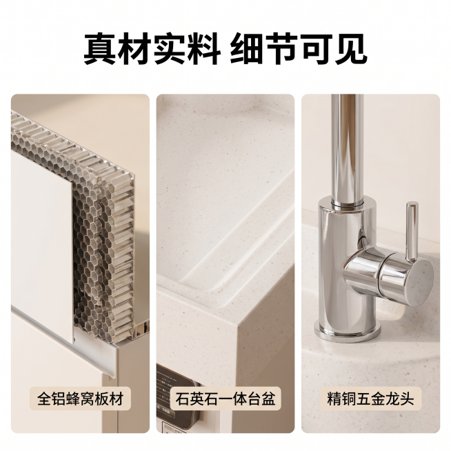 [主图 3] 阳台洗衣柜材质细节展示图。
[氛围风格] 现代简约温馨居家风，和全套主图保持一致风格；
[画质] 商业摄影质感、光线柔和通透、产品清晰真实、画面干净高级。
[元素] 全屏放大展示核心材质预览效果