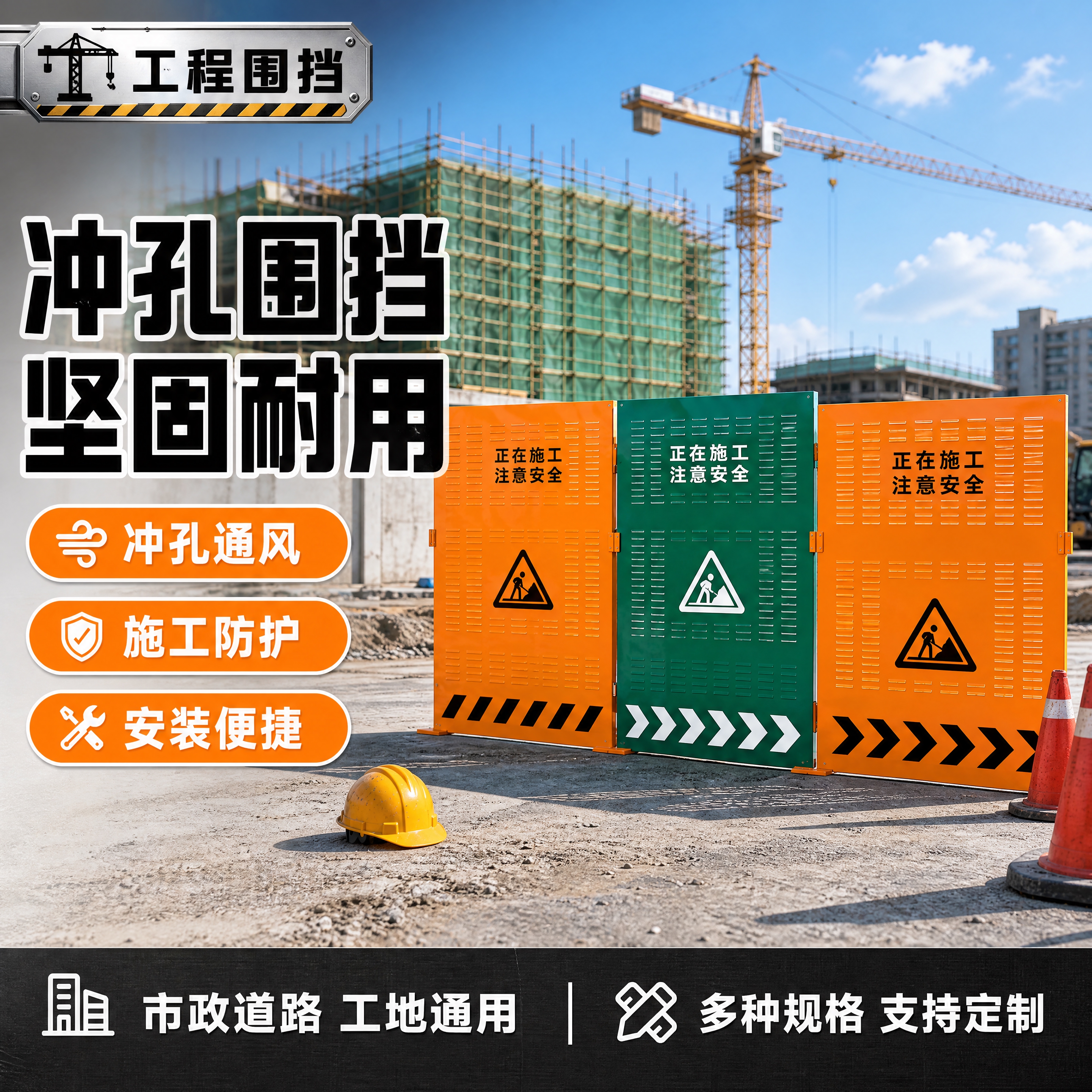 [单张主图] 冲孔施工围挡 爆款促销感路线 抖音电商主图，同时… - 图片创意预览