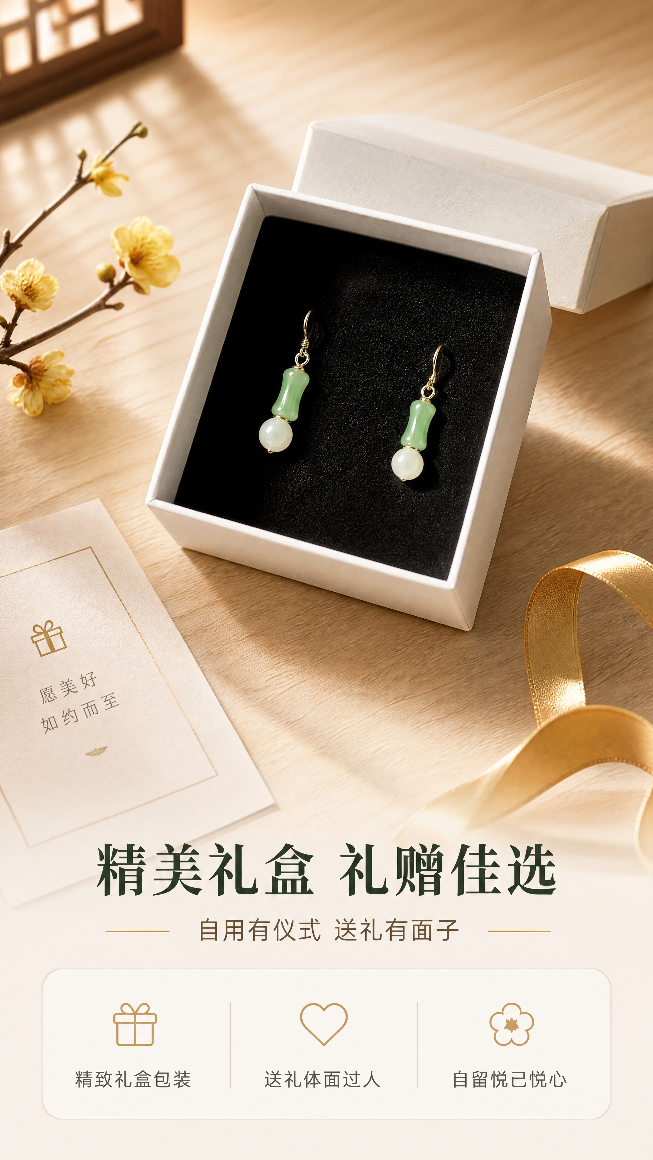 [商品] 使用【图1】礼盒装节节高升耳环；保留白色方形礼盒、黑… - 图片创意预览