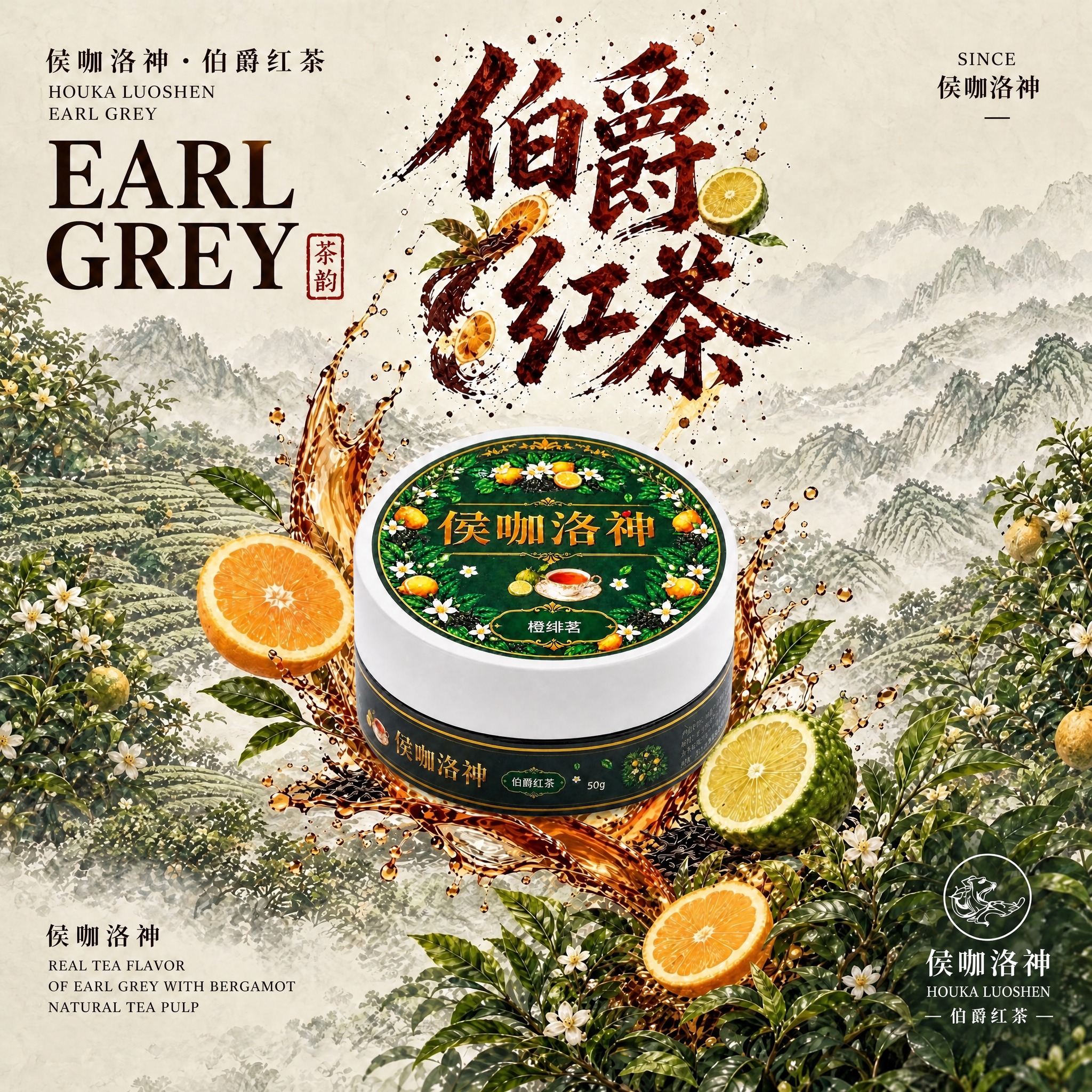复刻参考图的爆款伯爵红茶主图，将参考图中间的产品替换为用户提供… - 图片创意预览