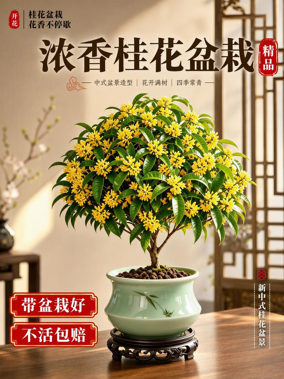 基于参考图中的桂花盆栽产品，生成一张淘宝/天猫电商主图，3:4… - 图片创意预览