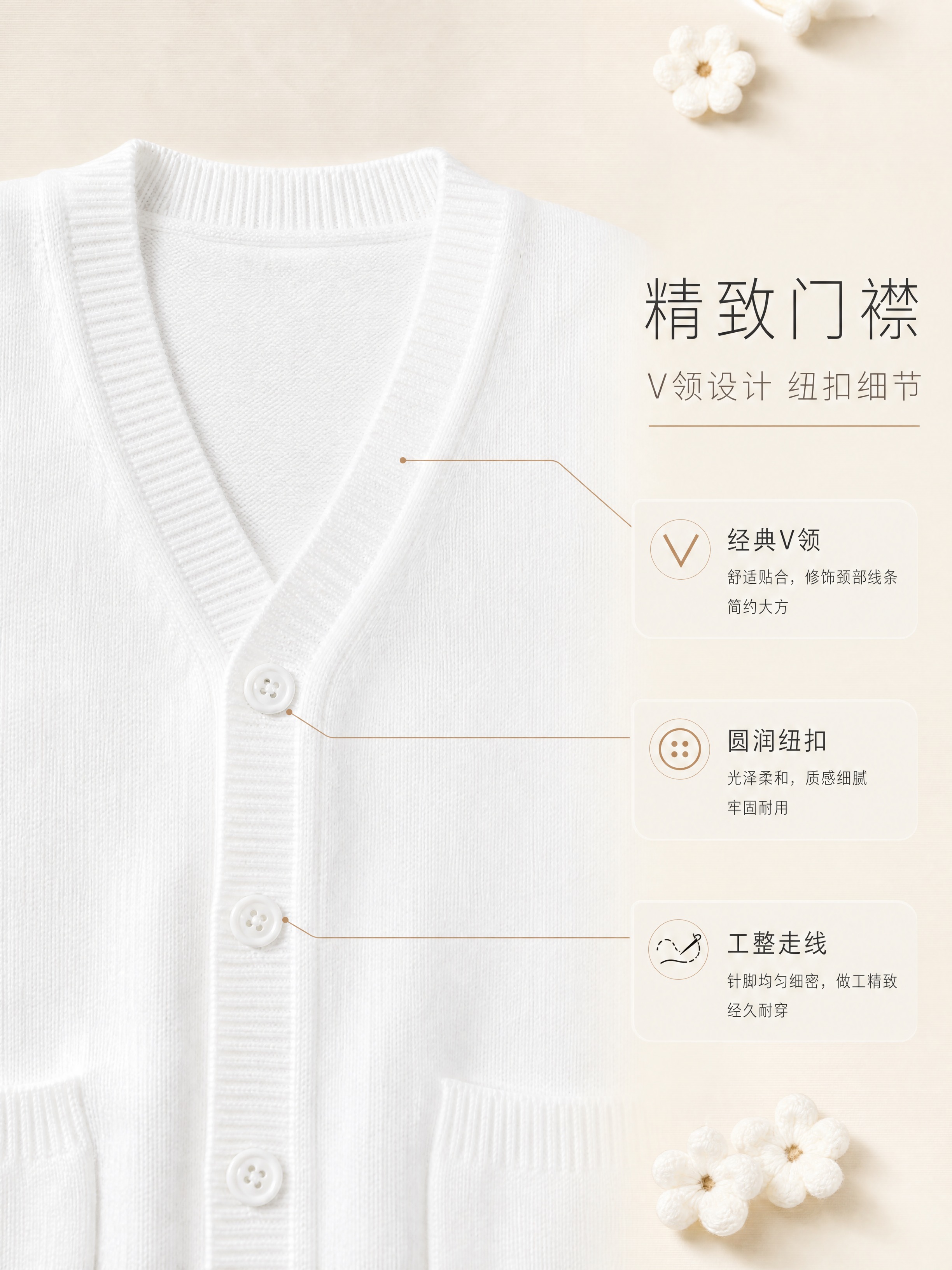 [商品] 使用【图1】白色V领针织开衫毛衣；商品处理：保留V领… - 图片创意预览