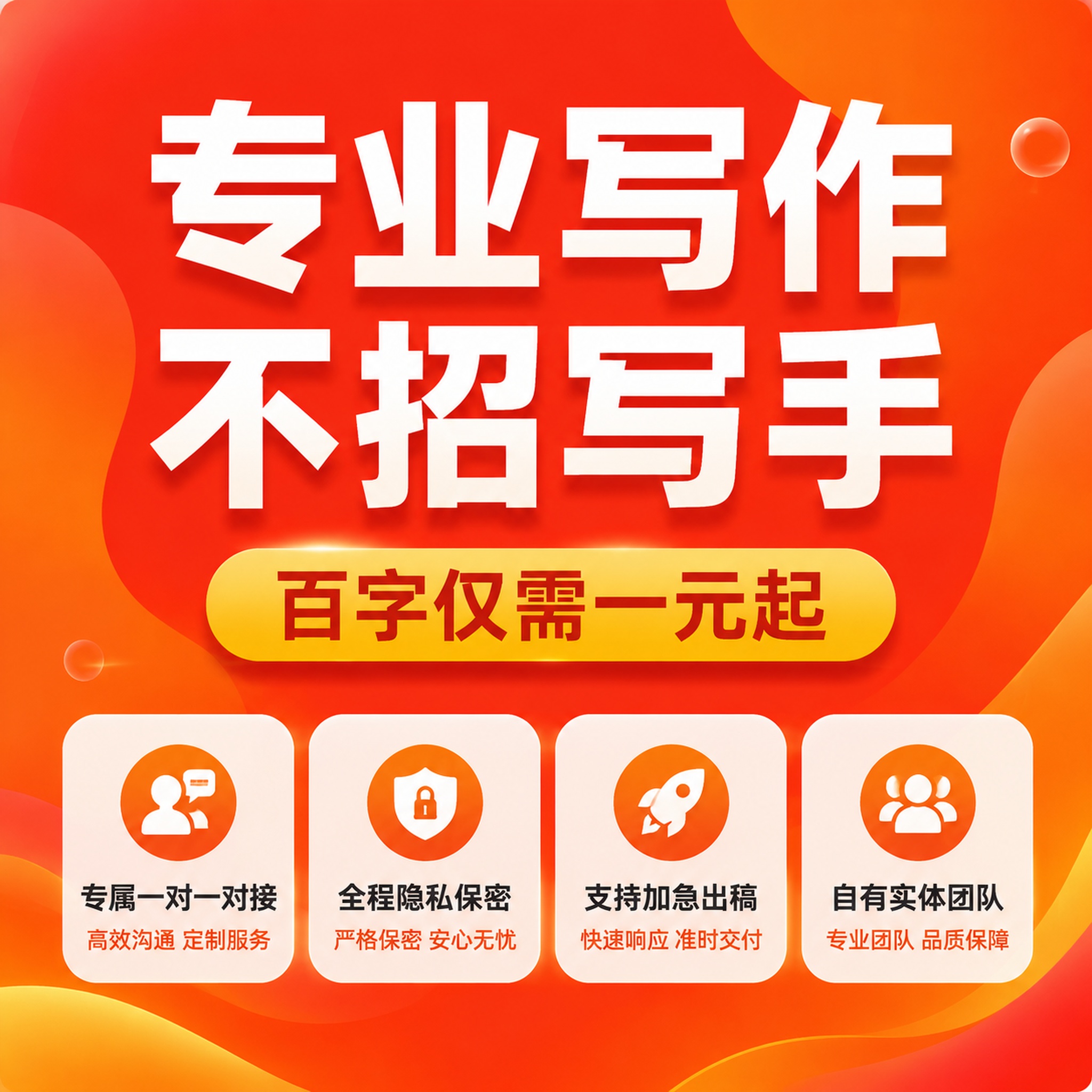 重新生成这张文章写作服务主图，更换为渐变橙红色干净清爽流体背景… - 图片创意预览