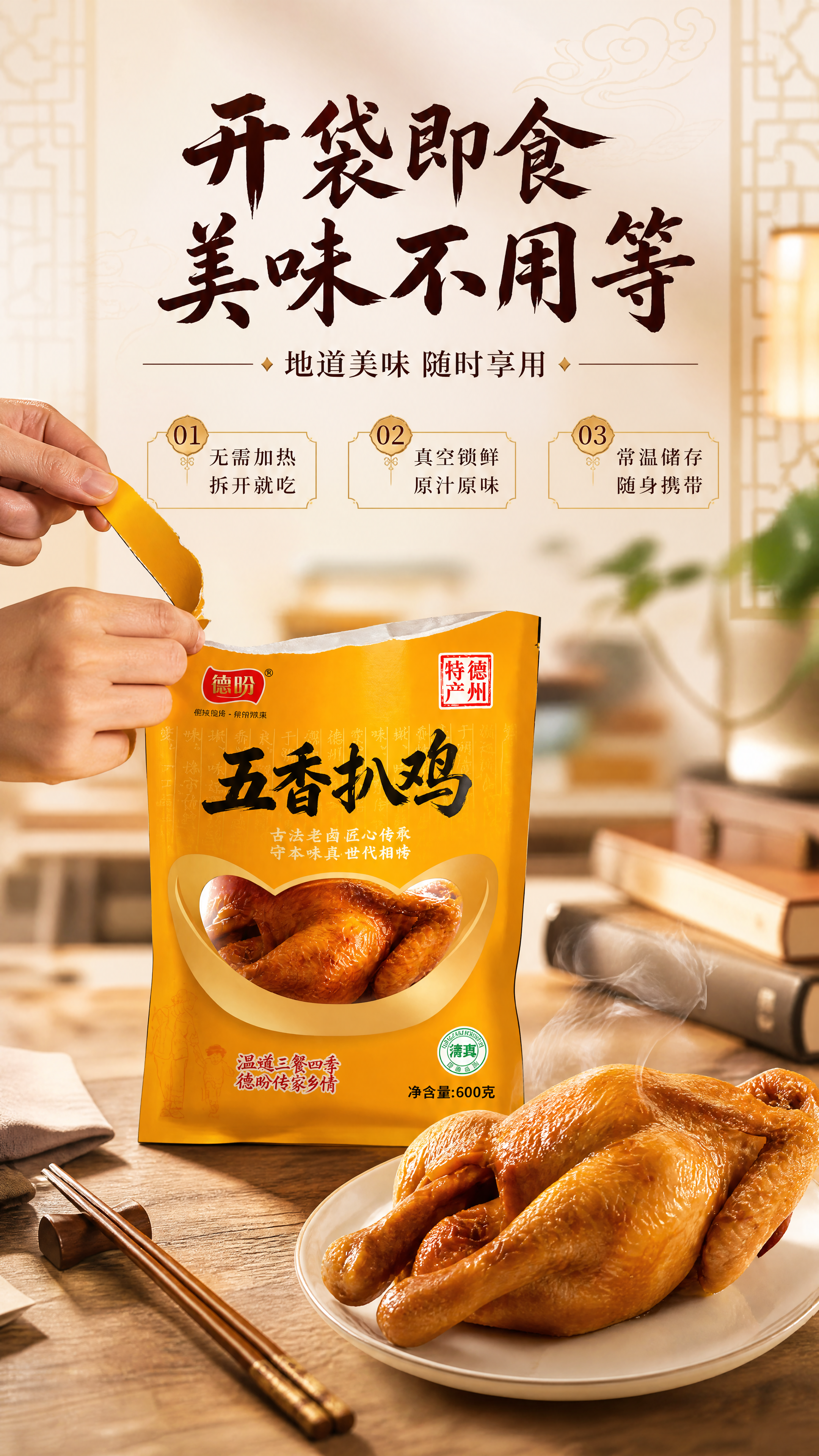 [商品] 使用【图1】德盼五香扒鸡黄色包装袋；保留包装袋整体结… - 图片创意预览