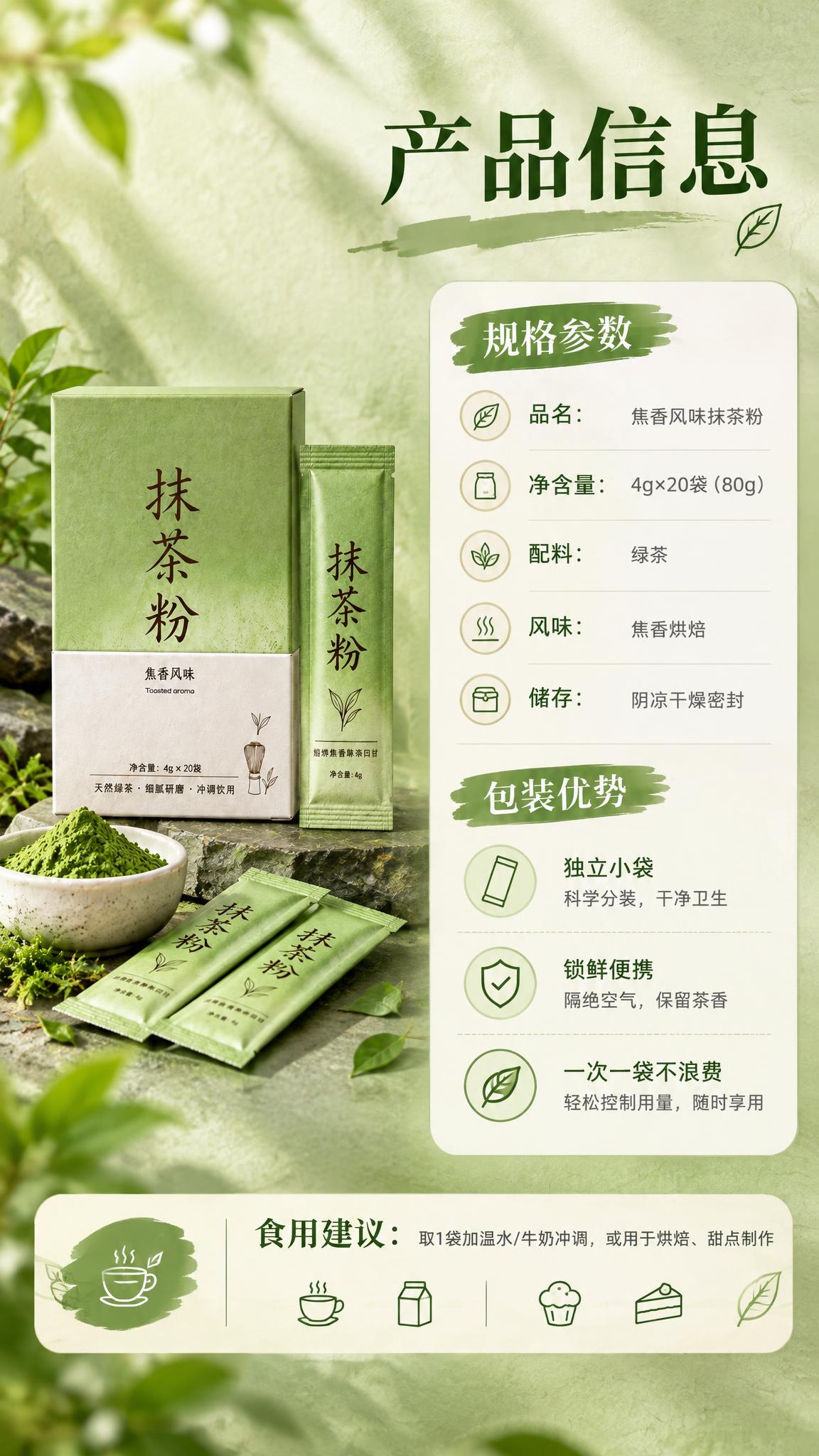 [商品] 使用【图1】焦香风味抹茶粉产品；保留外盒与独立小袋的… - 图片创意预览