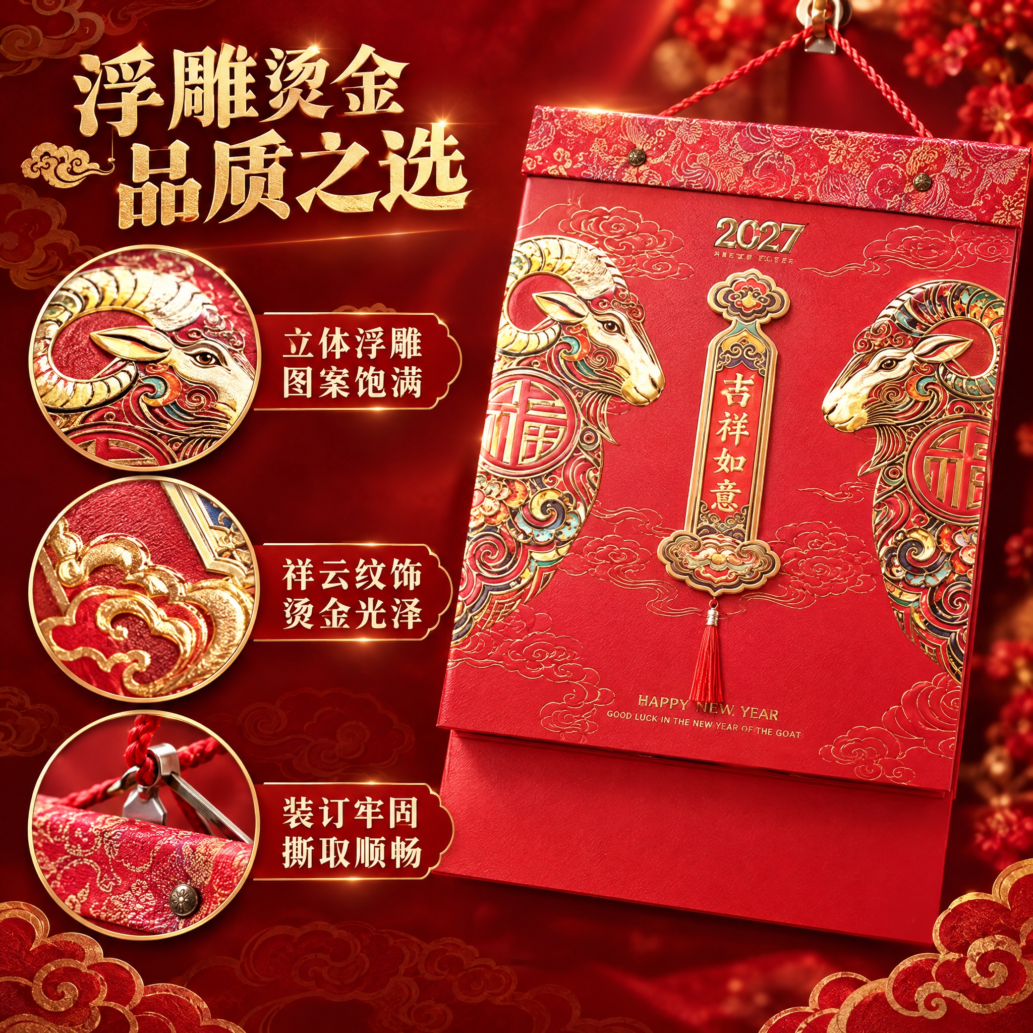 [主图-3] 材质细节与品质展示，突出撕历的浮雕烫金工艺、纸张… - 图片创意预览