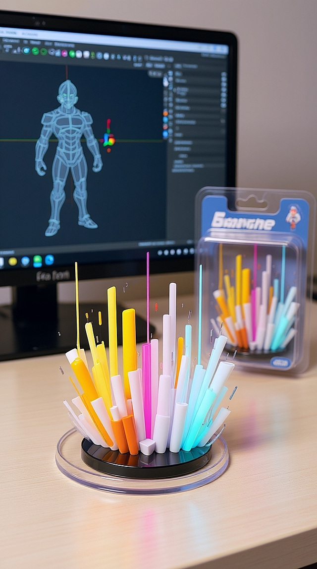 科技感十足的3D风设计，虚拟现实元素融入色彩斑斓的笔筒，展现未来创意。