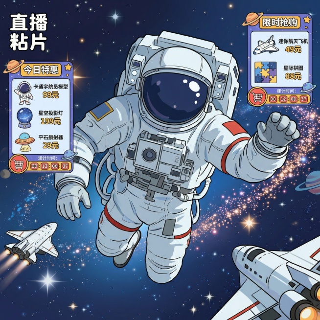 卡通图案，直播间两侧展示价格，不要全图的预览效果