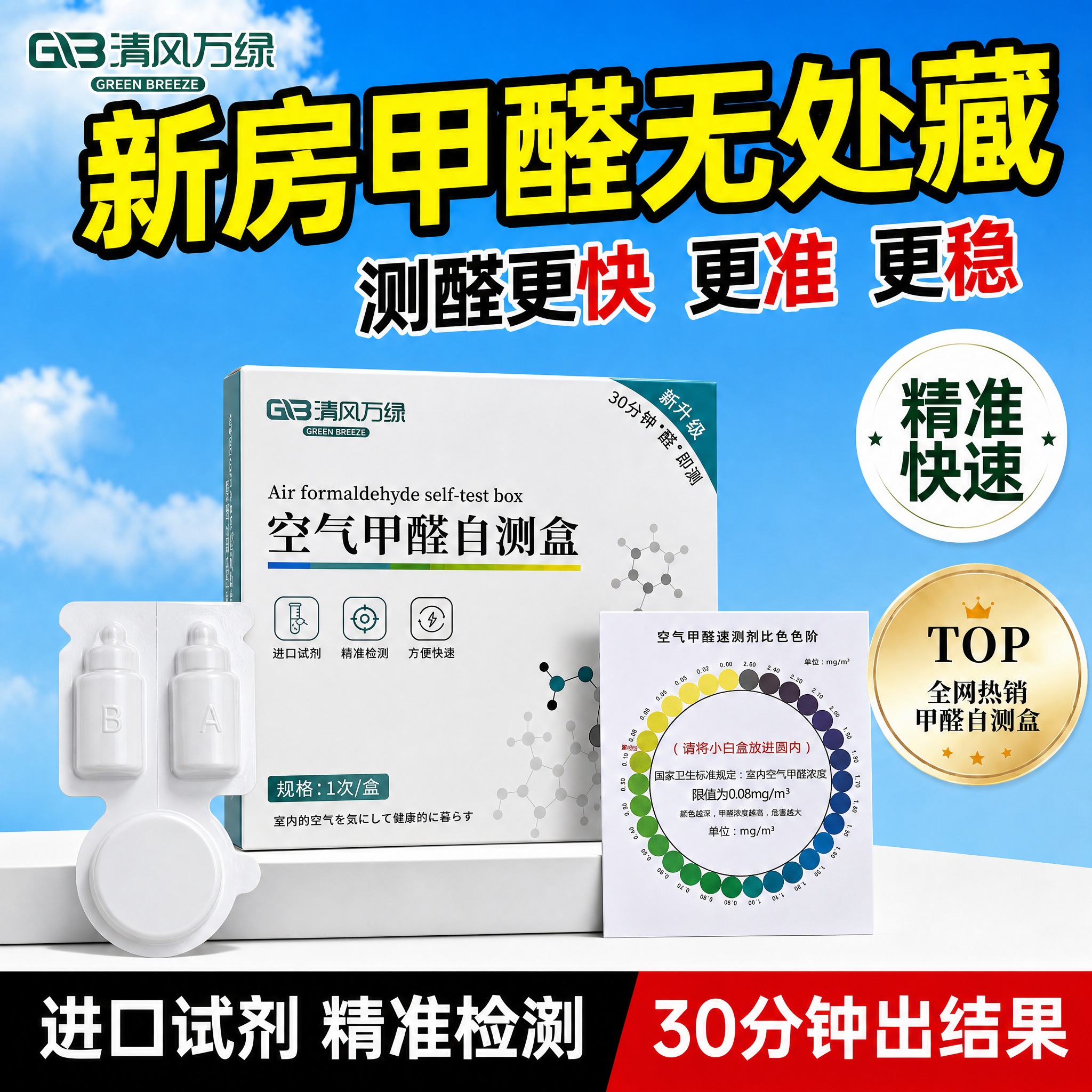 复刻参考图的爆款促销主图风格，生成1张1:1淘宝天猫甲醛自测盒… - 图片创意预览