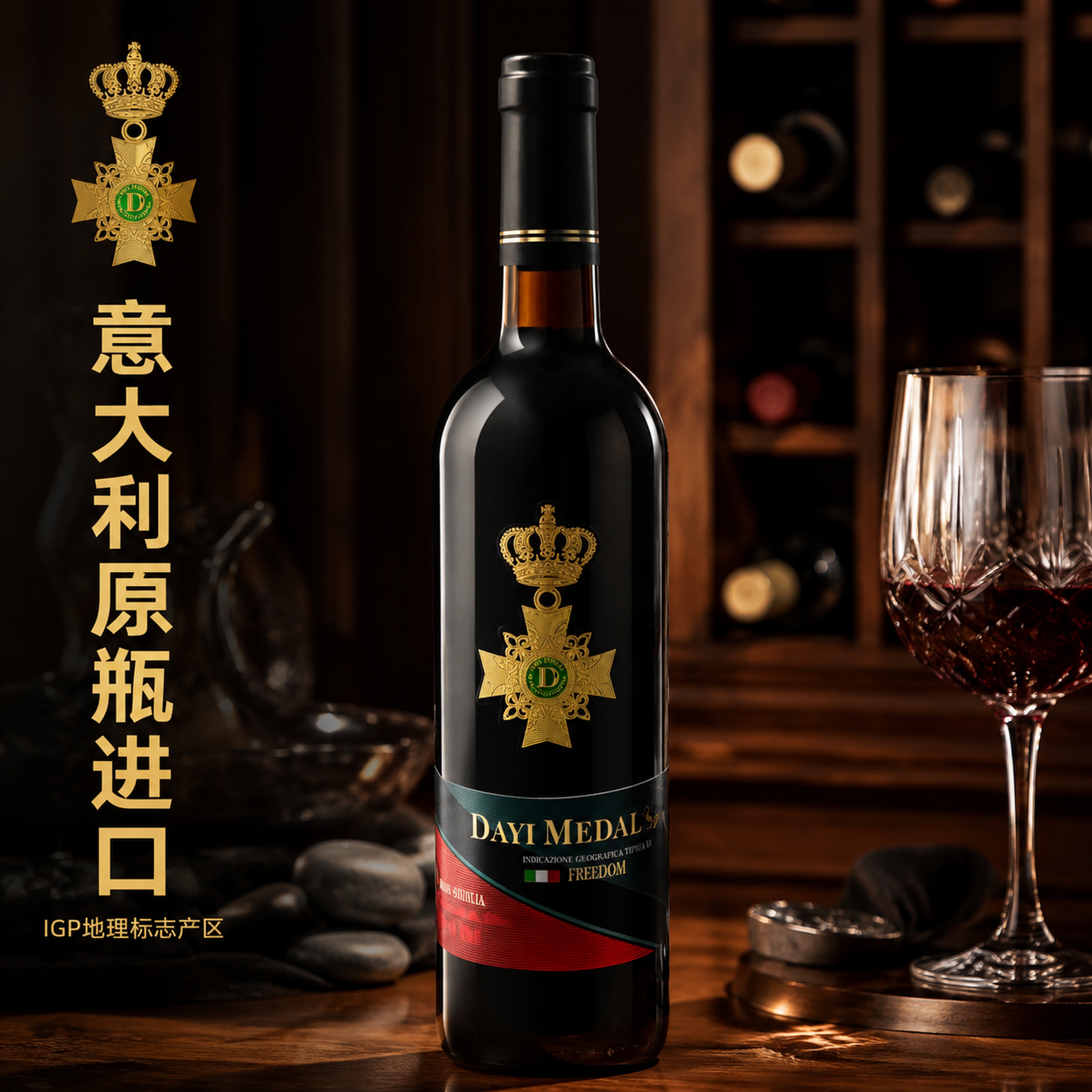 [主图-1] 意大利皇冠勋章干红葡萄酒场景首图，将原背景办公环… - 图片创意预览