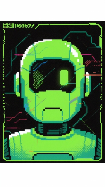 像素/故障艺术风（赛博朋克、戏谑、数字化）
设计思路： 既然是对AI/机器人的戏谑称呼，用一点“故障风（Glitch Art）”或像素风来表现“低级机器”的感觉非常合适。这种风格年轻、潮酷。

提示词预览效果