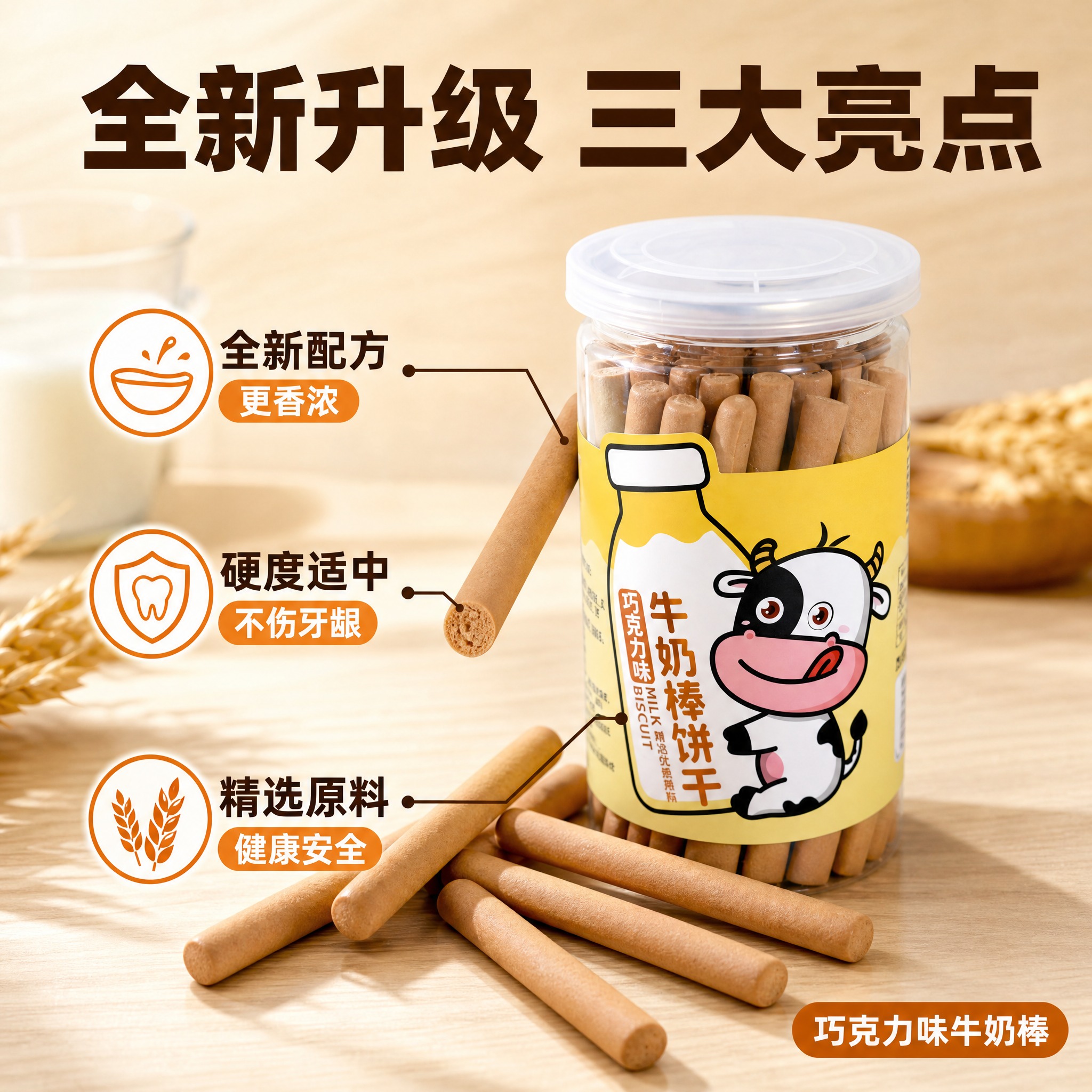[主图-2] 巧克力味牛奶棒饼干 核心卖点 全新升级配方 硬度… - 图片创意预览