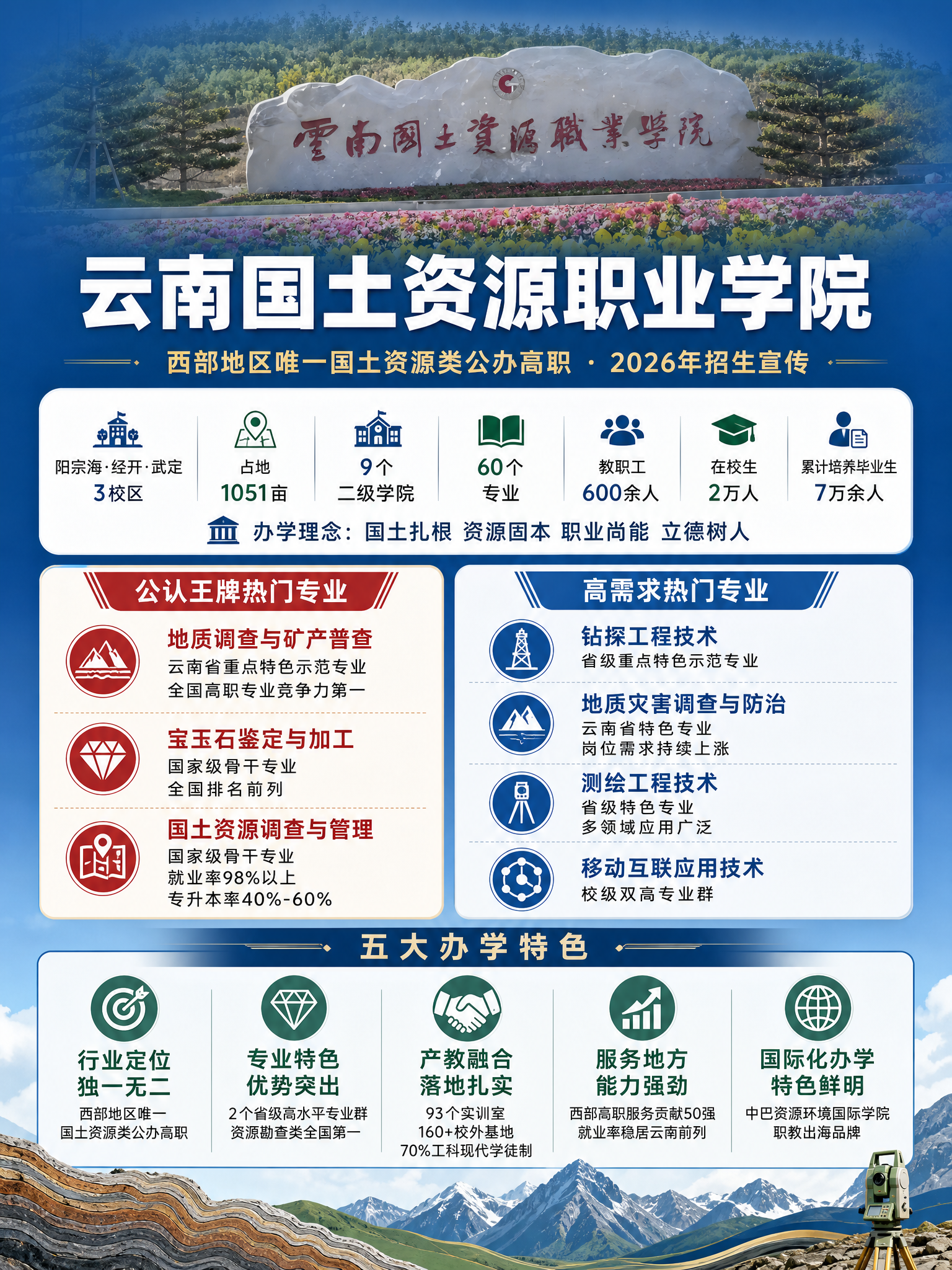 公办国土资源类高职院校招生宣传海报，竖版3:4比例，正式庄重风… - 图片创意预览