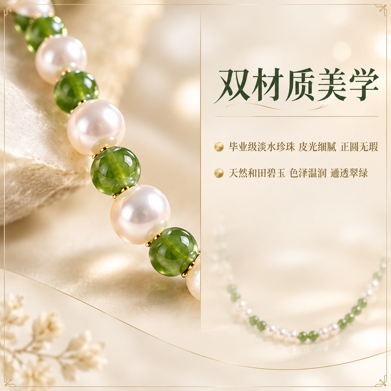 [主图-2] 淡水珍珠碧玉项链核心卖点图，突出材质品质与工艺细… - 图片创意预览