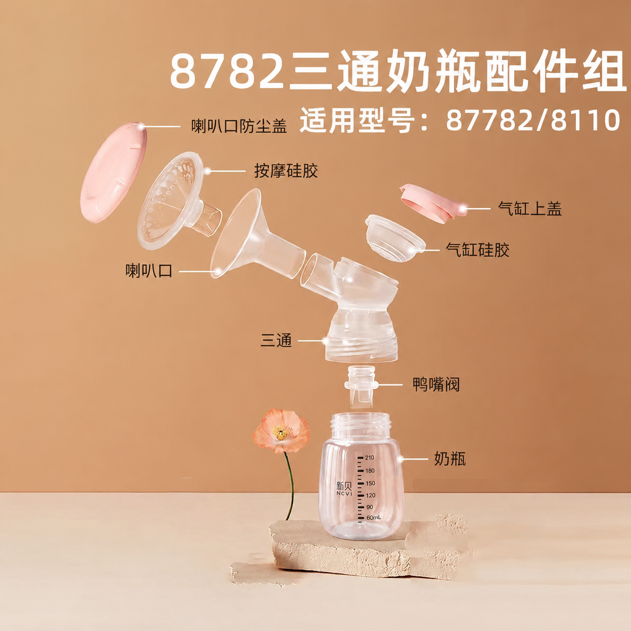 将图中底部的奶瓶替换为第二张图中的透明PP材质奶瓶（带有新贝N… - 图片创意预览