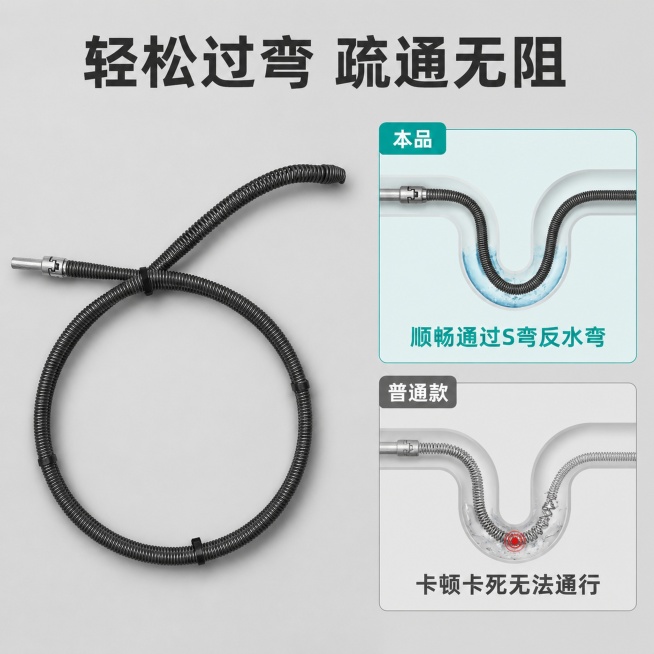 [主图-2] 10毫米无缝疏通软簧核心卖点展示。
[氛围风格] 技术说明风格，专业清晰有说服力
[画质] 商业摄影质感、光线柔和通透、产品清晰真实、画面干净高级。
[元素] 保持疏通软簧产品外观、结构预览效果