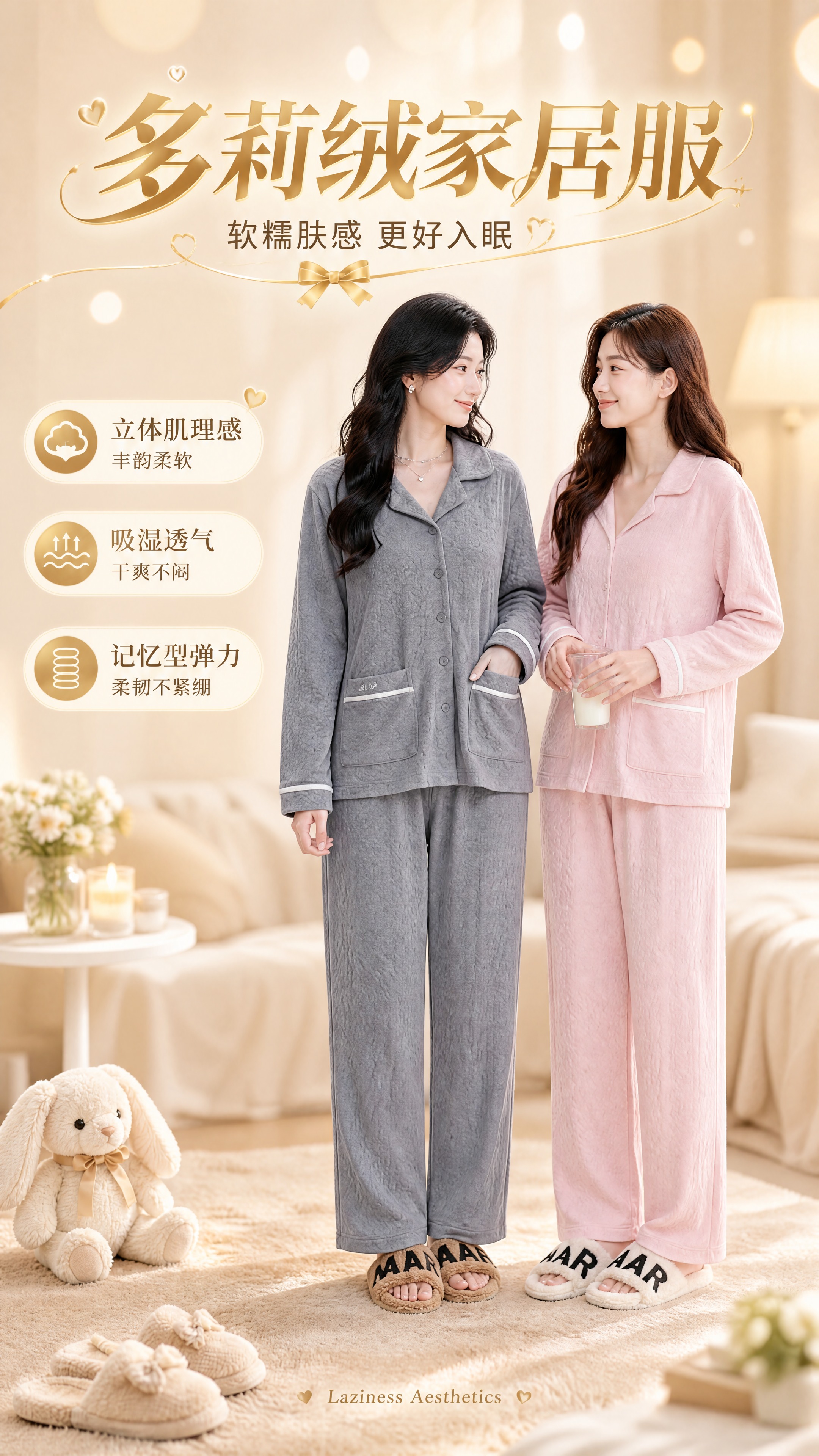 [商品] 使用【图5】双色同框家居服套装图为主体参考，保留海棠… - 图片创意预览