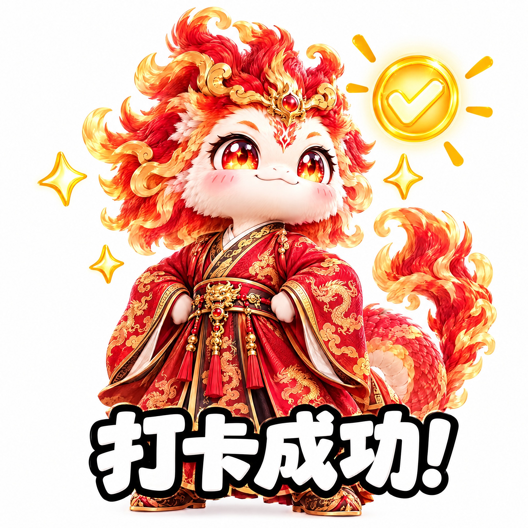 参考图1的表情包风格，Q版可爱的火龙神兽表情包，纯白色背景。红… - 图片创意预览
