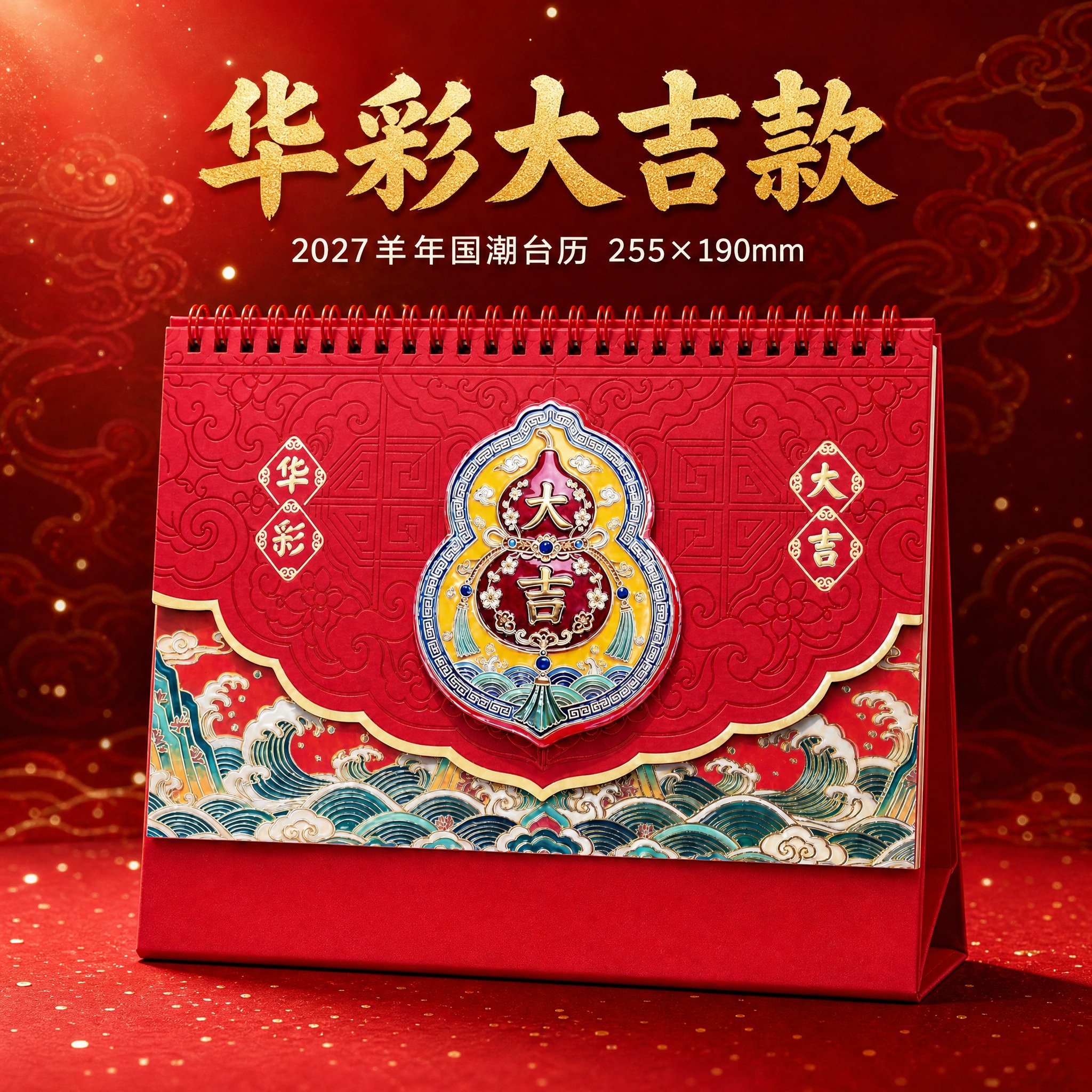 [SKU1-华彩大吉款] 2027羊年国潮台历 华彩大吉款 单… - 图片创意预览