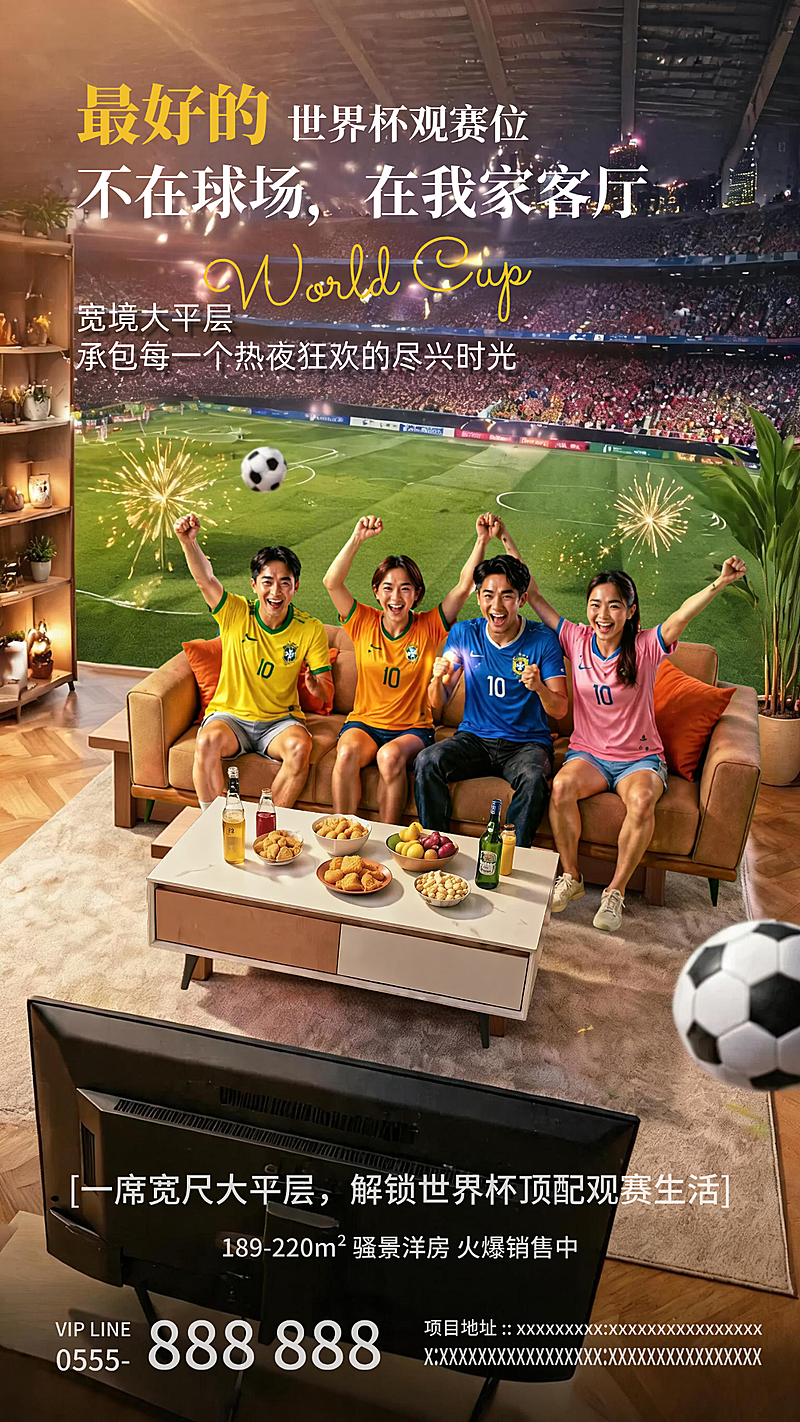 激情世界杯开球房地产大户型房源营销竖版海报