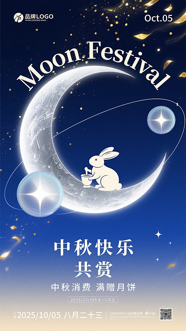 🌕中秋梦幻海报，星空玉兔邀你共赏佳节✨